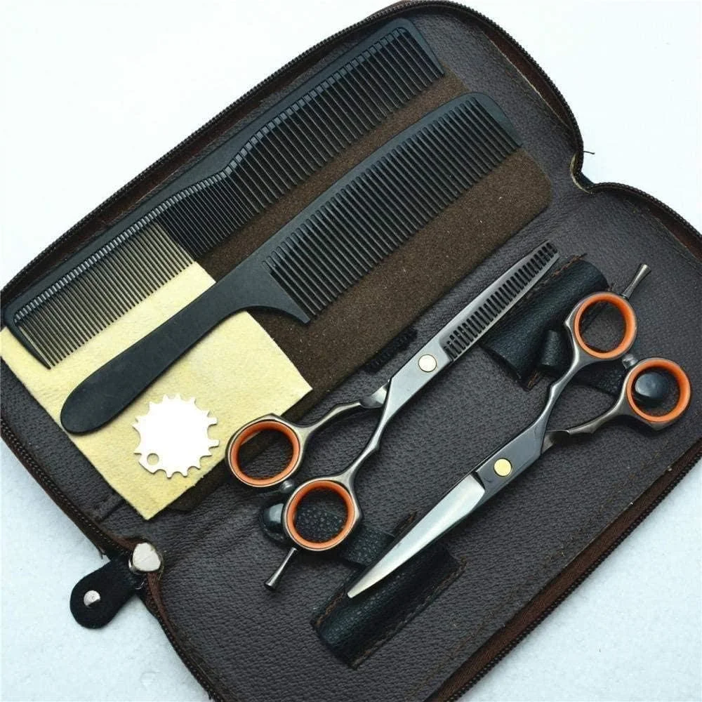 ست قیچی آرایشگری حرفه ای و قیچی پیتاژ مو طلایی استیل ضد زنگ، قیچی موی نفیس - 5.5 اینچ مناسب آرایشگاه ها یا استفاده در منزل