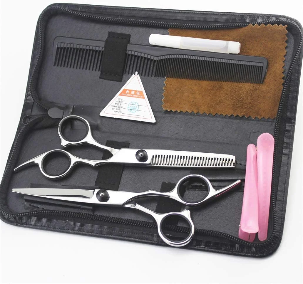 ست قیچی آرایشگری حرفه ای مدل های ممتاز 6.0 اینچی، قیچی های پیتاژ و حجم دهنده مو با فولاد 6CR مناسب آرایشگران راست دست، لوازم پیرایش مو برای منزل و سالن، صورتی