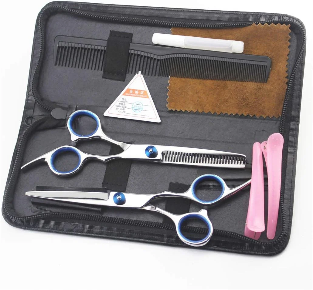 ست قیچی آرایشگری حرفه ای مدل های ممتاز 6.0 اینچی، قیچی های پیتاژ و حجم دهنده مو با فولاد 6CR مناسب آرایشگران راست دست، لوازم پیرایش مو برای منزل و سالن، صورتی