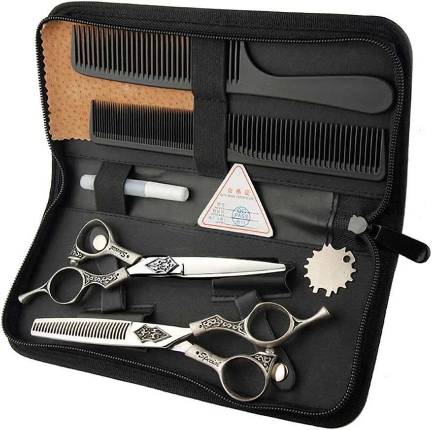 ست قیچی آرایشگری حرفه ای 6.0 اینچی، قیچی آرایشگری درجه یک، قیچی اصلاح، قیچی پیتاژ، لوازم آرایشگری، استیل ضد زنگ، دسته یکپارچهسازی با سیستمعامل، ابزار آرایش مو خانگی برای سالن