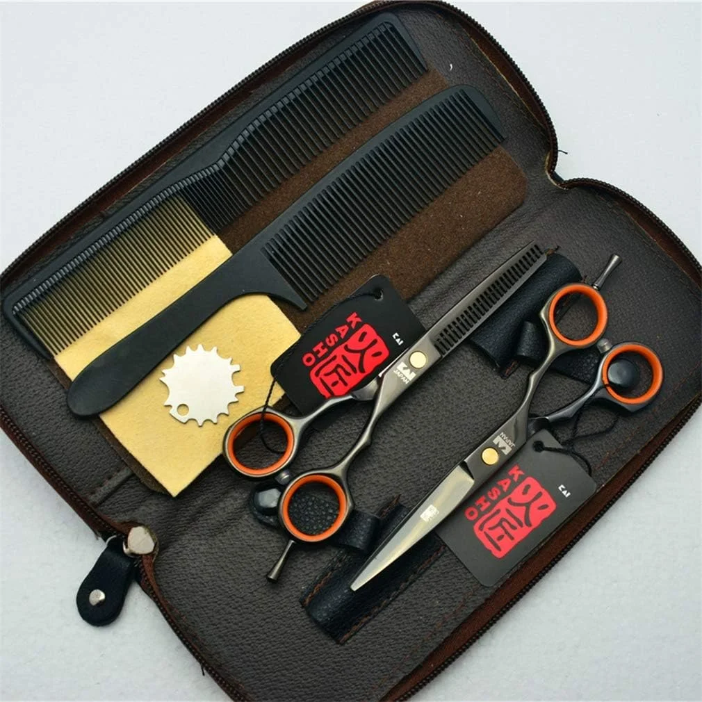 ست قیچی آرایشگری حرفه ای 5.5 اینچی با دسته متقارن مشکی، قیچی آرایشگری راست دست، قیچی سلمانی، قیچی پیتاژ، ابزار آرایشگاه، فولاد 440C، لوازم آرایشگری مو، شانه