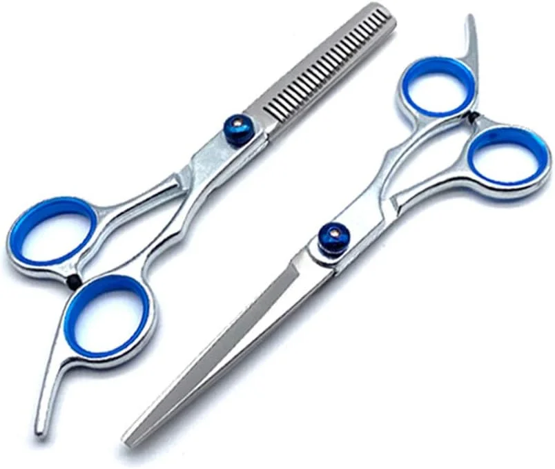 ست قیچی آرایشگری حرفه ای 6.0 اینچی، قیچی آرایشگری، قیچی پیتاژ، ابزار آرایشگاه، قیچی استیل (ست 7 عددی)، گیره آبی