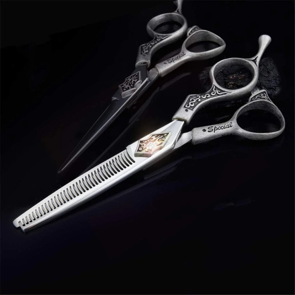 ست قیچی آرایشگری حرفه ای 6.0 اینچی، قیچی آرایشگری درجه یک، قیچی اصلاح، قیچی پیتاژ، لوازم آرایشگری، استیل ضد زنگ، دسته یکپارچهسازی با سیستمعامل، ابزار آرایش مو خانگی برای سالن