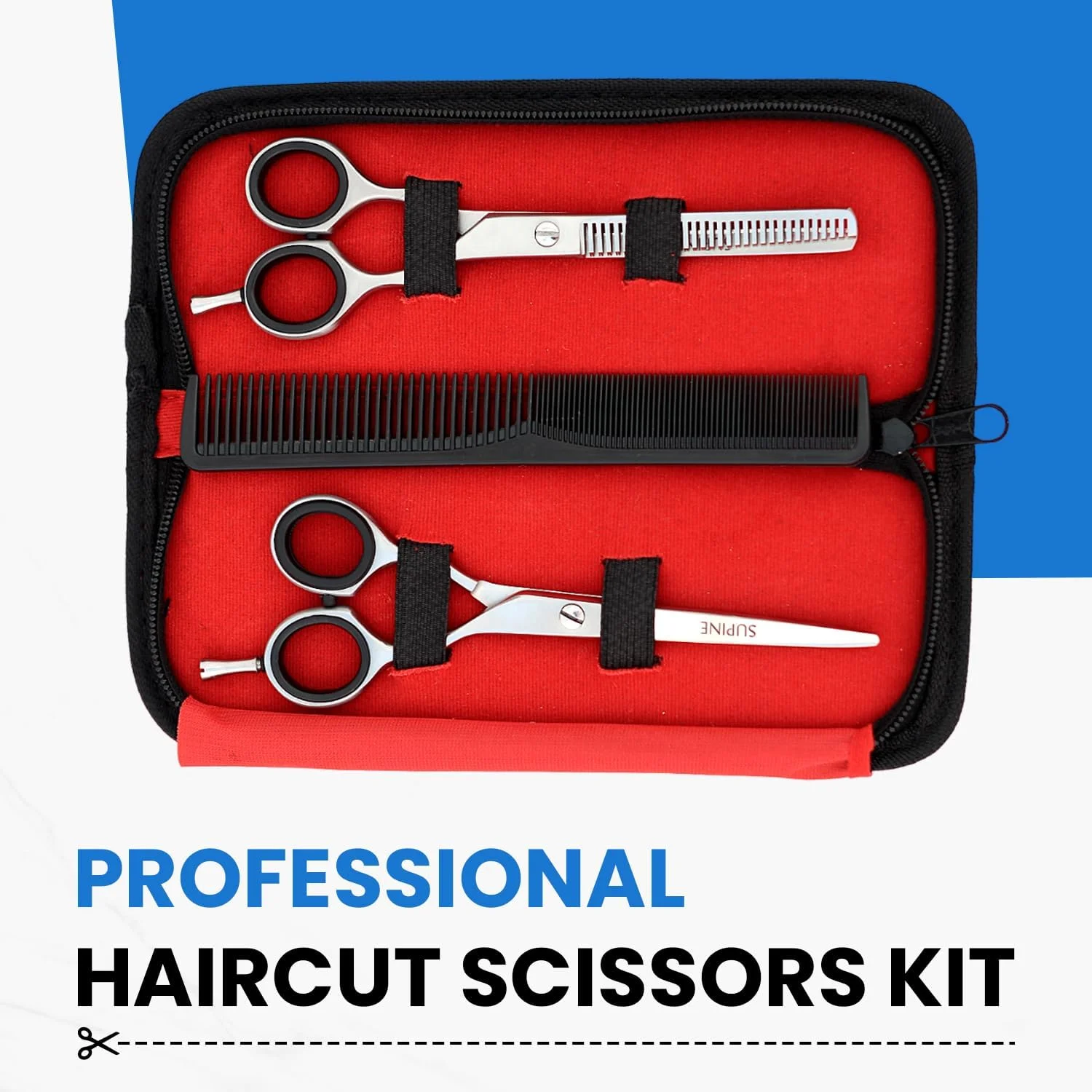 ست قیچی آرایشگری حرفه ای 6.5 اینچی شامل قیچی اصلاح مو، قیچی تیز و قیچی پیتاژ 3 تکه، بدون ایجاد موخوره، پرداخت کروم، قیچی استیل ضد زنگ مغناطیسی برای سالن، مردان، زنان و آرایش