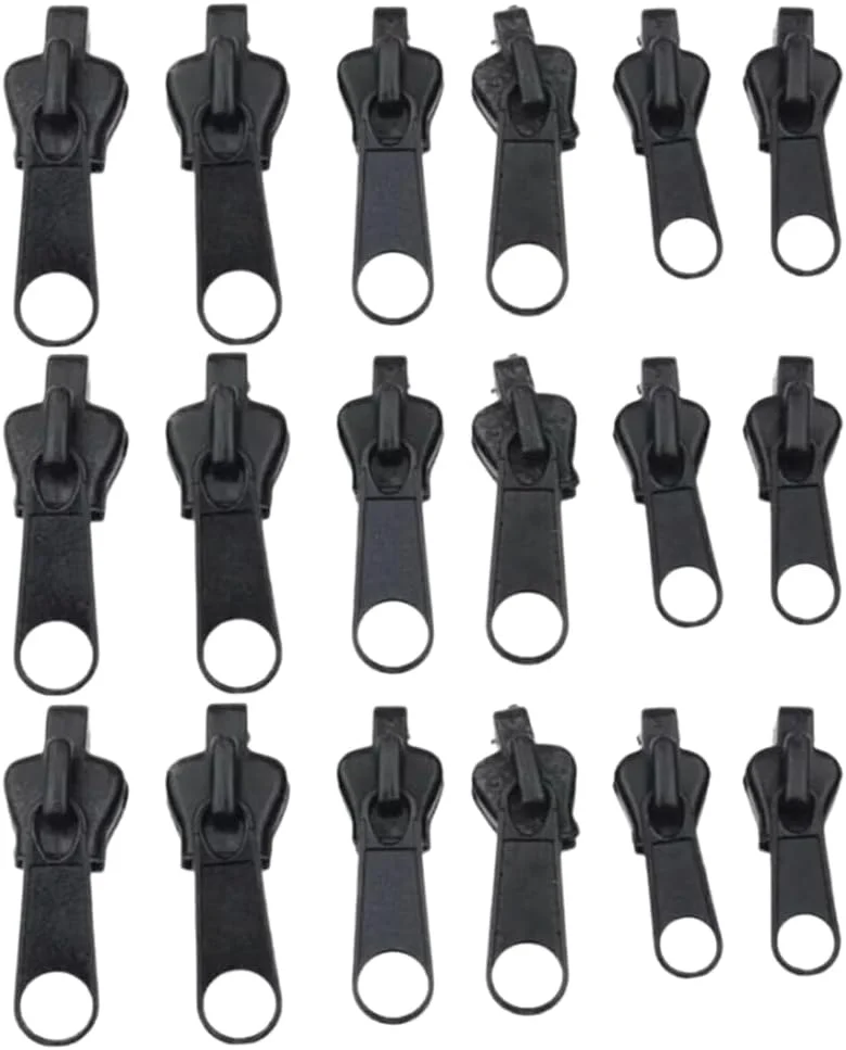 ست تعمیر زیپ 18 تکه - مجموعه کشنده زیپ با 3 سایز (#3، #5، #8) برای تعویض فوری سرزیپ روی کت، شلوار جین، ژاکت، شلوار، چمدان و کوله پشتی - بدون نیاز به ابزار (مشکی)