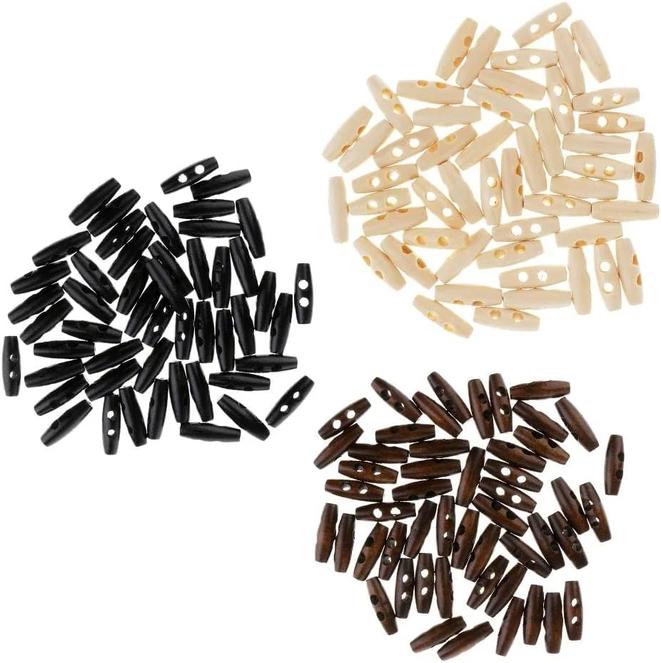 150 عدد دکمه چوبی بیضی شکل دو سوراخه برای خیاطی