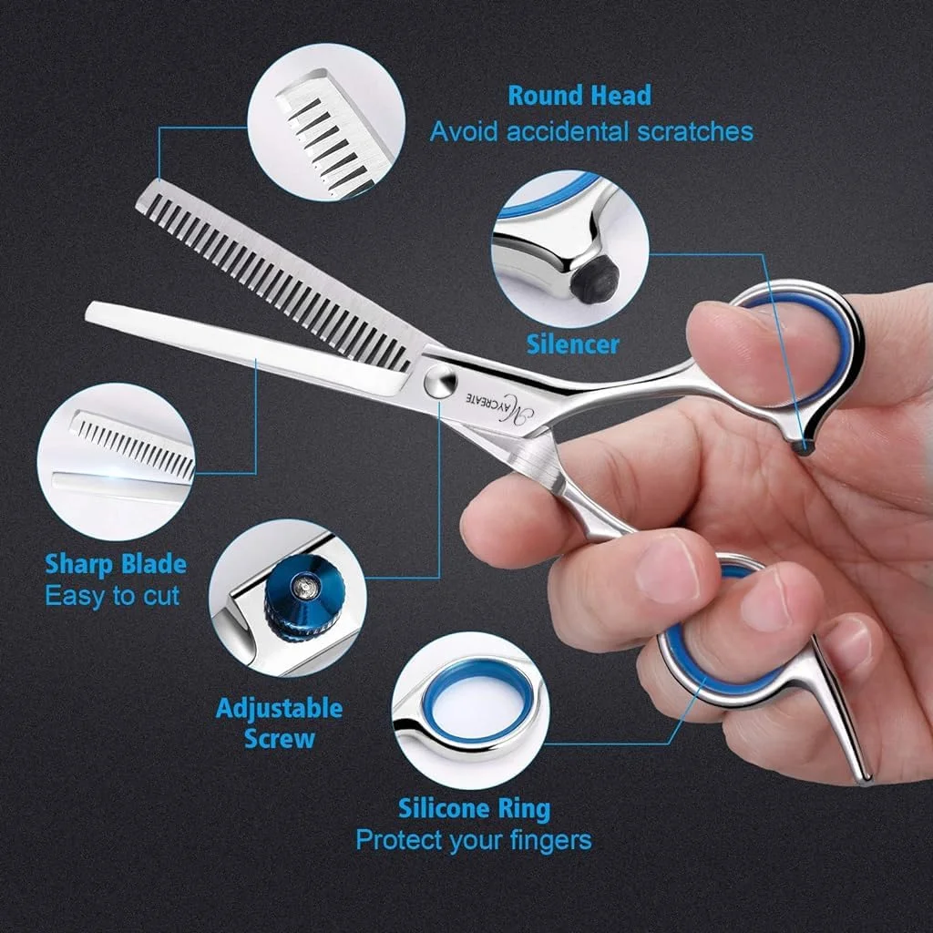 مجموعه قیچی آرایشگری حرفه ای MAYCREATE ® - قیچی آرایشگری 6.7 اینچی به همراه 3 شانه، شنل کوتاهی مو و گیره مو، مناسب برای آرایشگران مردانه و زنانه (9 تکه)