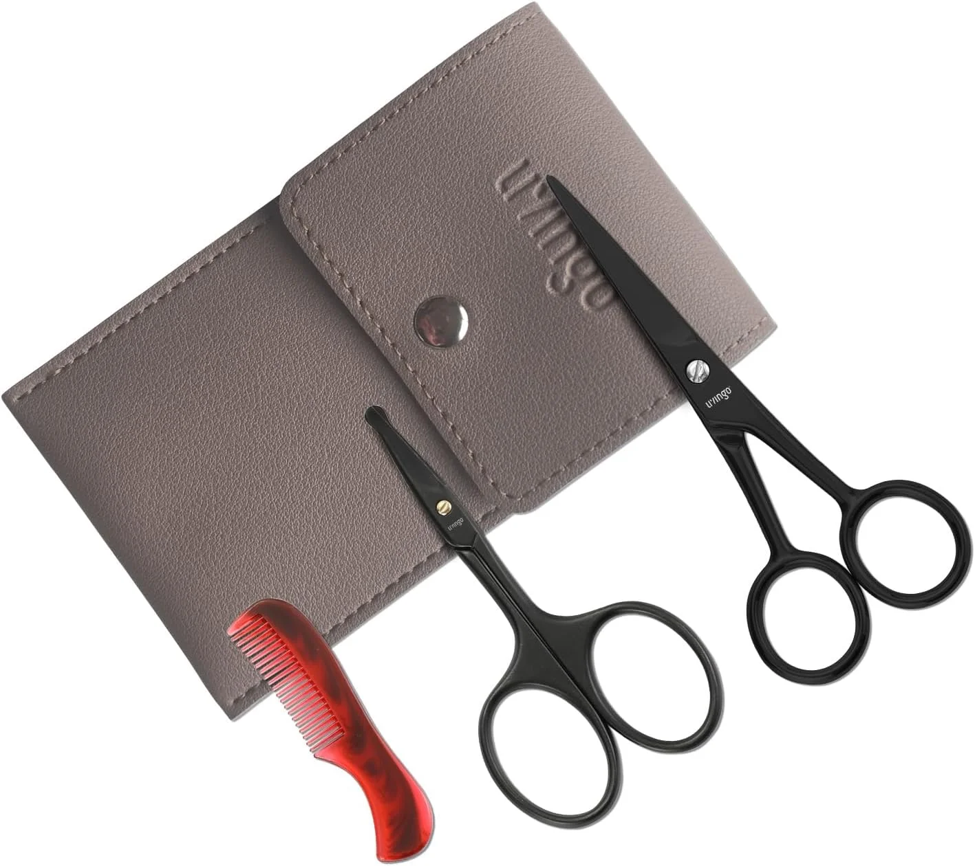 قیچی حرفه ای 4.5 اینچی ریش و سبیل LIVINGO، استیل ضد زنگ تیز کوچک 3.75 اینچی با نوک گرد ایمن، قیچی آرایشی ابرو و موی بینی صورت برای مردان، به همراه شانه کوچک و کیف چرمی