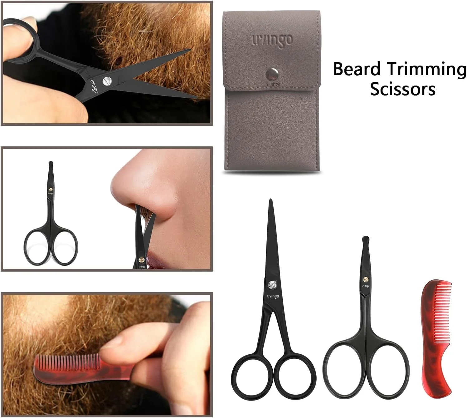 قیچی حرفه ای 4.5 اینچی ریش و سبیل LIVINGO، استیل ضد زنگ تیز کوچک 3.75 اینچی با نوک گرد ایمن، قیچی آرایشی ابرو و موی بینی صورت برای مردان، به همراه شانه کوچک و کیف چرمی قیچی حرفه ای 4.5 اینچی ریش و سبیل LIVINGO، استیل ضد زنگ تیز کوچک 3.75 اینچی با نوک گرد ایمن، قیچی آرایشی ابرو و موی بینی صورت برای مردان، به همراه شانه کوچک و کیف چرمی