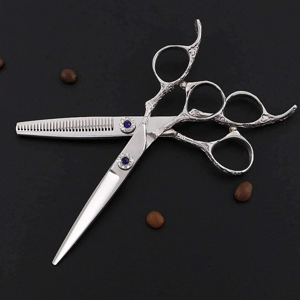 قیچی آرایشگری نقره ای سالن مو، قیچی آرایشگر فولاد 440c، قیچی دندانه دار برش تخت، قیچی چتری 6 اینچی، برش تخت 6 اینچی قیچی آرایشگری نقره ای سالن مو، قیچی آرایشگر فولاد 440c، قیچی دندانه دار برش تخت، قیچی چتری 6 اینچی، برش تخت 6 اینچی