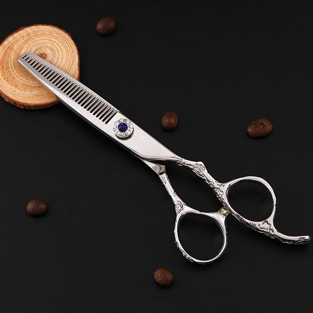 قیچی آرایشگری سالن مو نقره ای، قیچی آرایشگری فولاد 440C، قیچی دندانه دار و صاف، مدل S، ست 6 اینچی قیچی آرایشگری سالن مو نقره ای، قیچی آرایشگری فولاد 440C، قیچی دندانه دار و صاف، مدل S، ست 6 اینچی