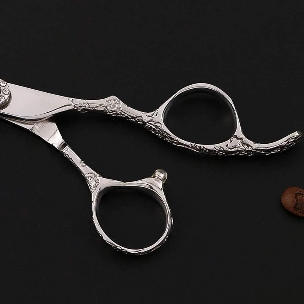 قیچی آرایشگری نقره ای سالن مو، قیچی آرایشگری استیل 440C، قیچی دندانه دار و صاف، مدل S، ست 6 اینچی قیچی آرایشگری نقره ای سالن مو، قیچی آرایشگری استیل 440C، قیچی دندانه دار و صاف، مدل S، ست 6 اینچی