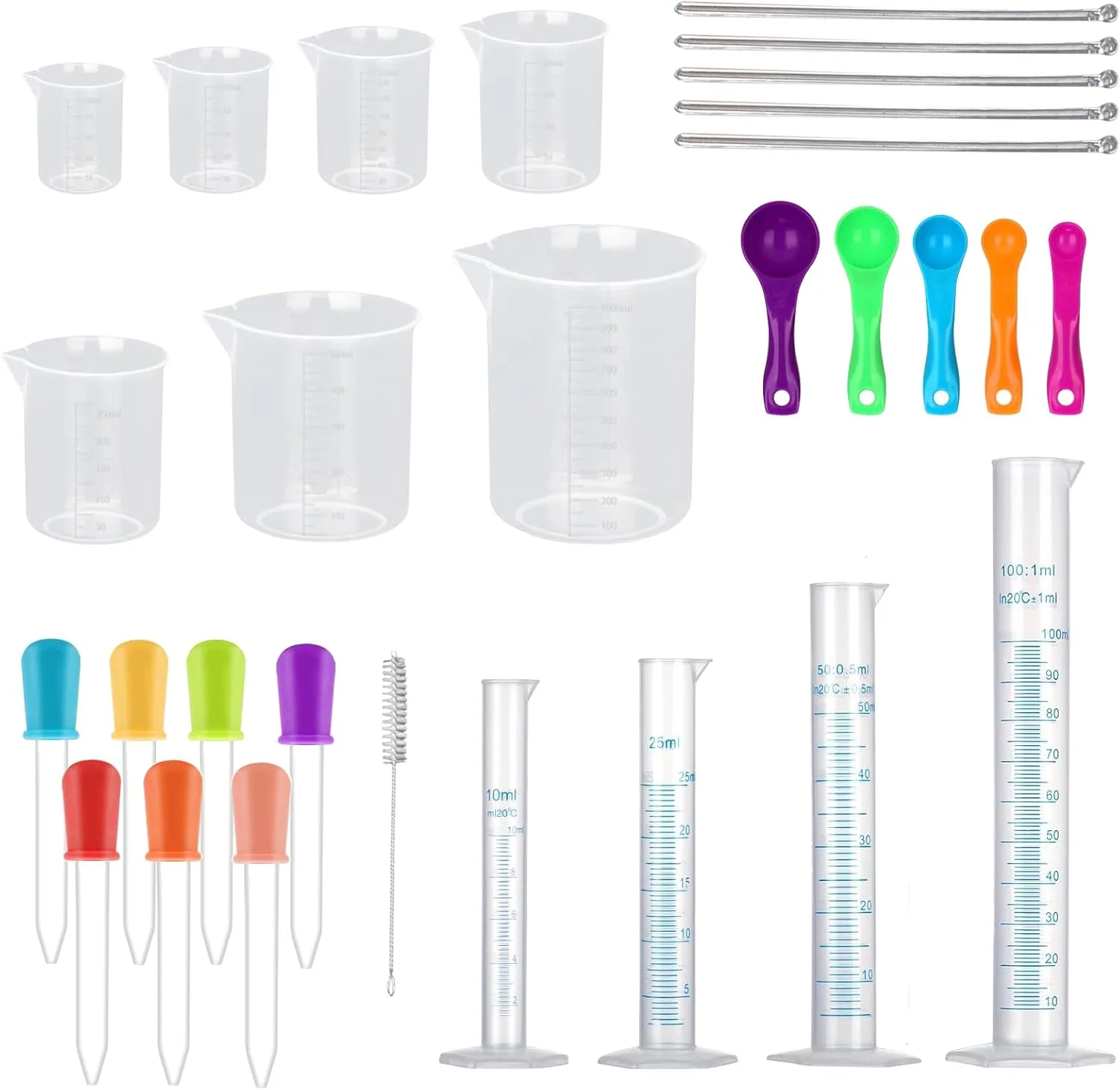 ست 28 تکه پارچ و فنجان اندازه گیری با بشر، استوانه، قاشق، قطره چکان و برس - کیت آزمایشگاهی علمی مقاوم در برابر حرارت برای آزمایش های پخت، ابزار سفالی و استفاده آزمایشگاهی ست 28 تکه پارچ و فنجان اندازه گیری با بشر، استوانه، قاشق، قطره چکان و برس - کیت آزمایشگاهی علمی مقاوم در برابر حرارت برای آزمایش های پخت، ابزار سفالی و استفاده آزمایشگاهی