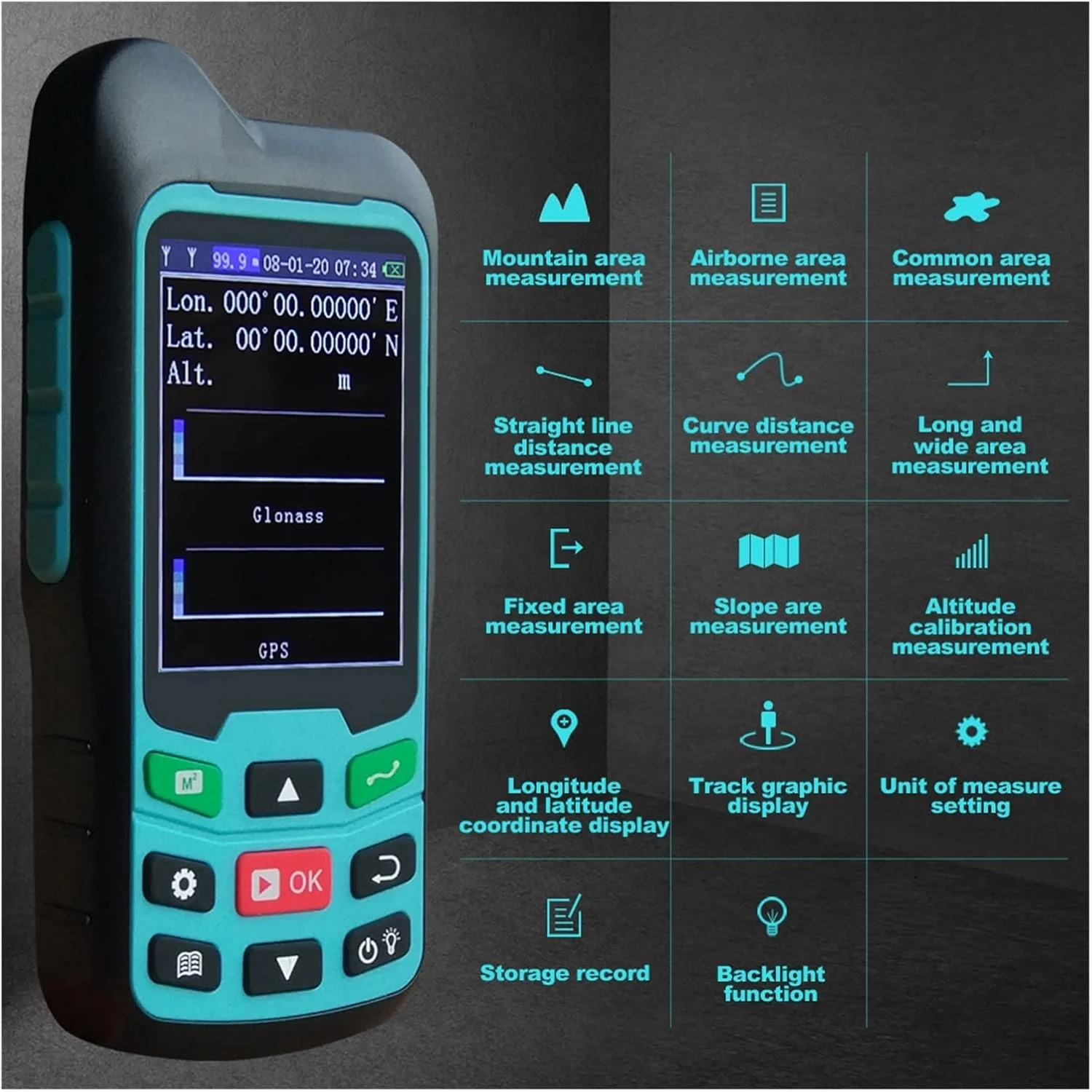 متر فاصله قابل تنظیم، مسافت یاب GPS/متر زمین شخم MC8042، متر دستی مساحت GPS، تستر، ابزار اندازه گیری زمین، مسیریابی شخم، متر مساحت زمین، دقت بالا و دقیق
