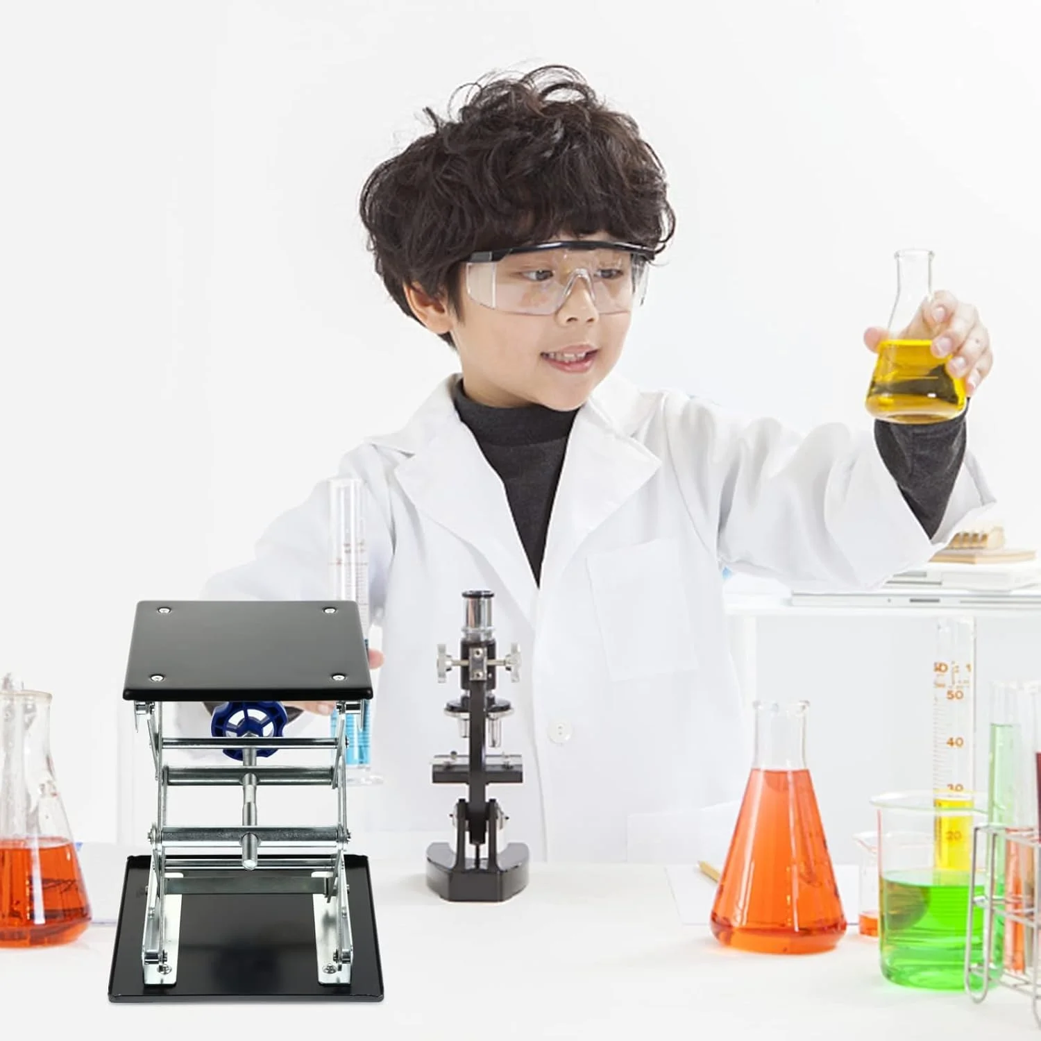 ABHJKLM 1 عدد بالابر اندازه گیری برای جک قیچی، ابزار آزمایش، نیمکت بالابر Xcm، ابزار علمی، سکوی استیل ضد زنگ، قیچی مشکی، آزمایشگاه، زیست شناسی، کار، بالابر، علوم