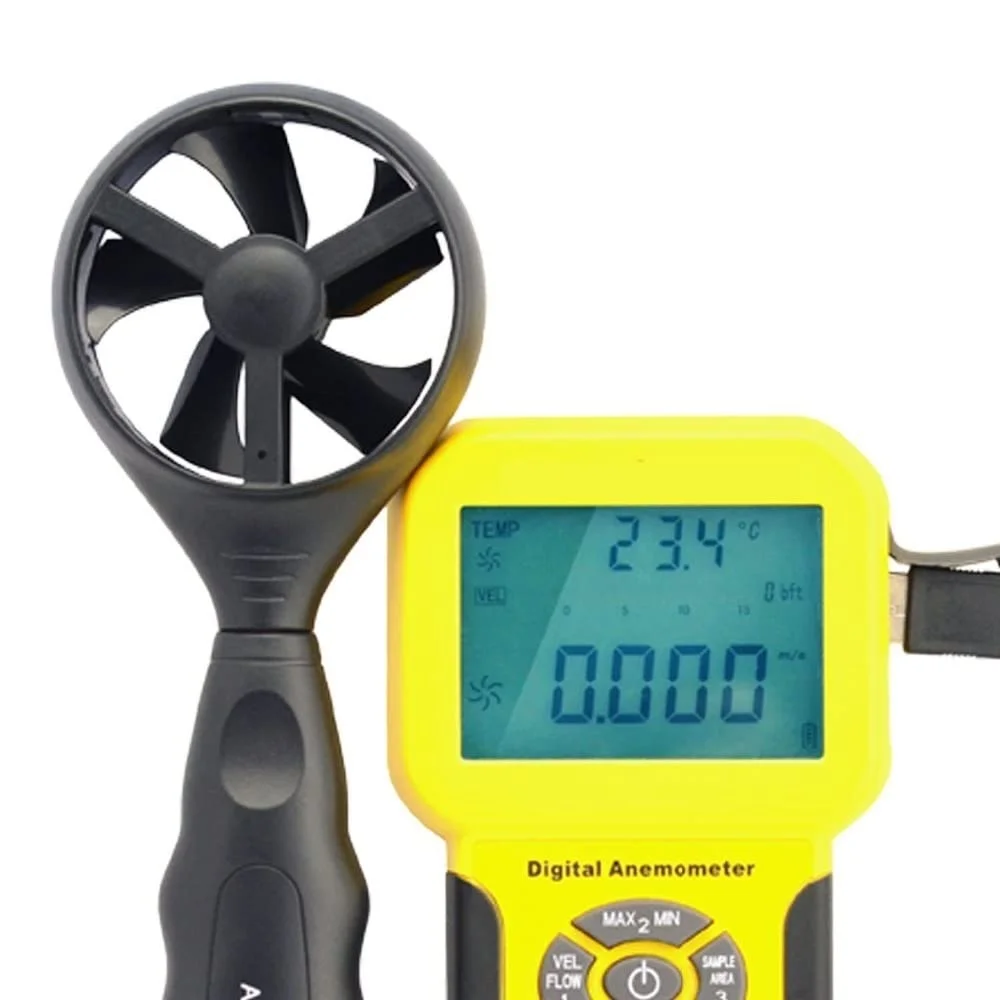 بادسنج دیجیتال ABHJKLM با سنسور سرعت باد 0.3 تا 45 متر بر ثانیه، ابزار اندازه گیری حجم هوا، ثبت داده و تستر دستی