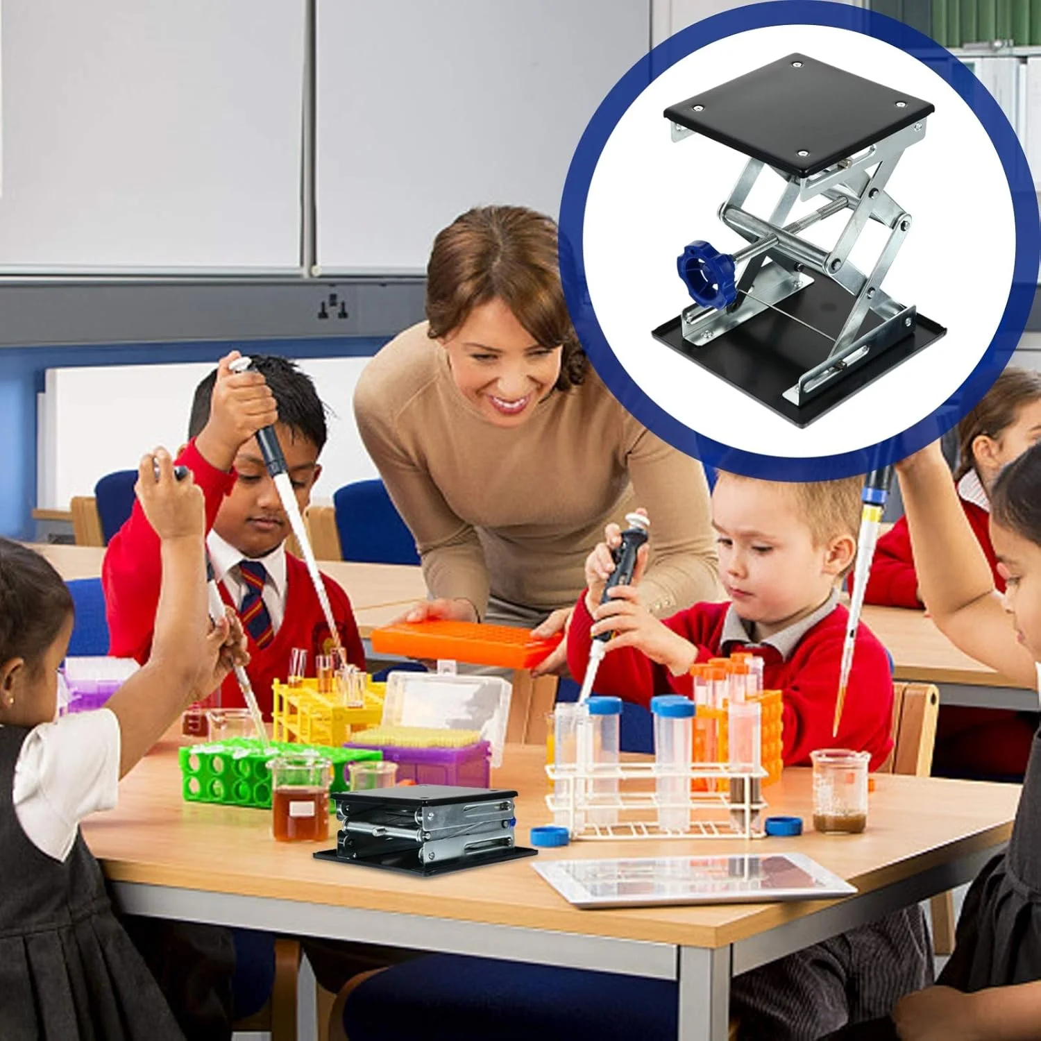 ABHJKLM 1 عدد بالابر اندازه گیری برای جک قیچی، ابزار آزمایش، نیمکت بالابر Xcm، ابزار علمی، سکوی استیل ضد زنگ، قیچی مشکی، آزمایشگاه، زیست شناسی، کار، بالابر، علوم