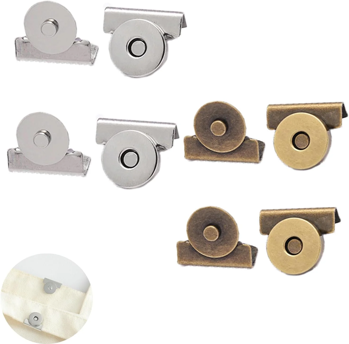 ArrErr 4 مجموعه دکمه های مغناطیسی بست گیره ای، قفل های بدون دوخت برای کیف، کیف دستی، کیف پول، کیف بوم پنبه ای، لباس، صنایع دستی، خرید مواد غذایی، کیف ساحلی، قطعات DIY