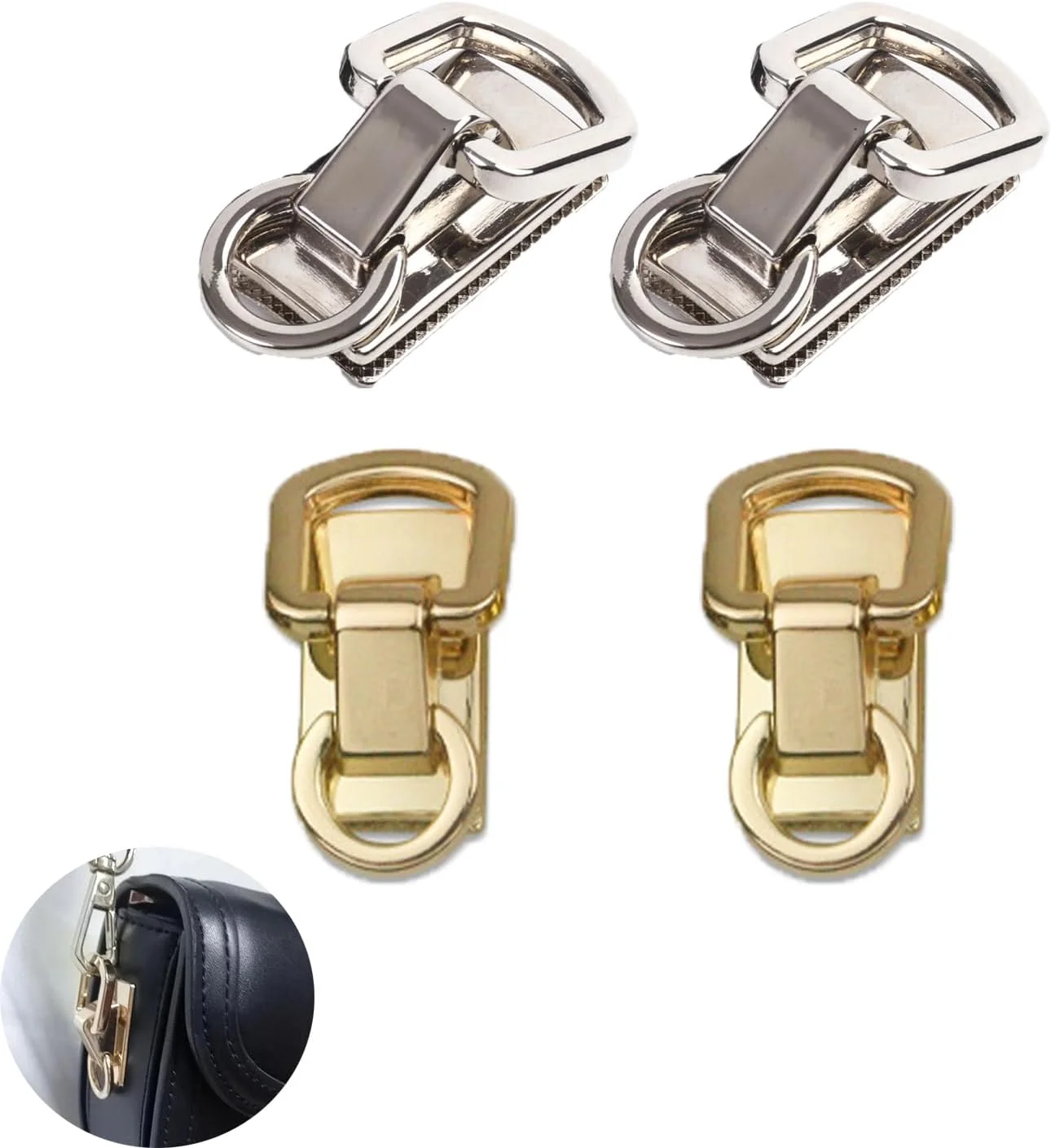ArrErr بسته 4 عددی گیره جانبی کیف، سگک آویز، بست فلزی کامل ممتاز با اتصال پیچی و قلاب دوتایی برای زنجیر کیف دستی، بند، کیف دوشی، کیف پول، سخت افزار کیف چرمی DIY