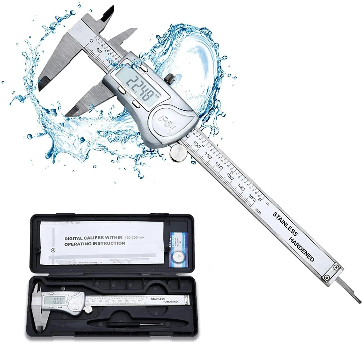 کولیس ورنیه دیجیتال نقره ای - 150 میلی متر / 6 اینچ IPX54 ضد آب فولاد ضد زنگ اسلاید ابزار اندازه گیری حرفه ای با دقت بالا با صفحه نمایش ال سی دی کولیس ورنیه Ca کولیس ورنیه دیجیتال نقره ای - 150 میلی متر / 6 اینچ IPX54 ضد آب فولاد ضد زنگ اسلاید ابزار اندازه گیری حرفه ای با دقت بالا با صفحه نمایش ال سی دی کولیس ورنیه Ca