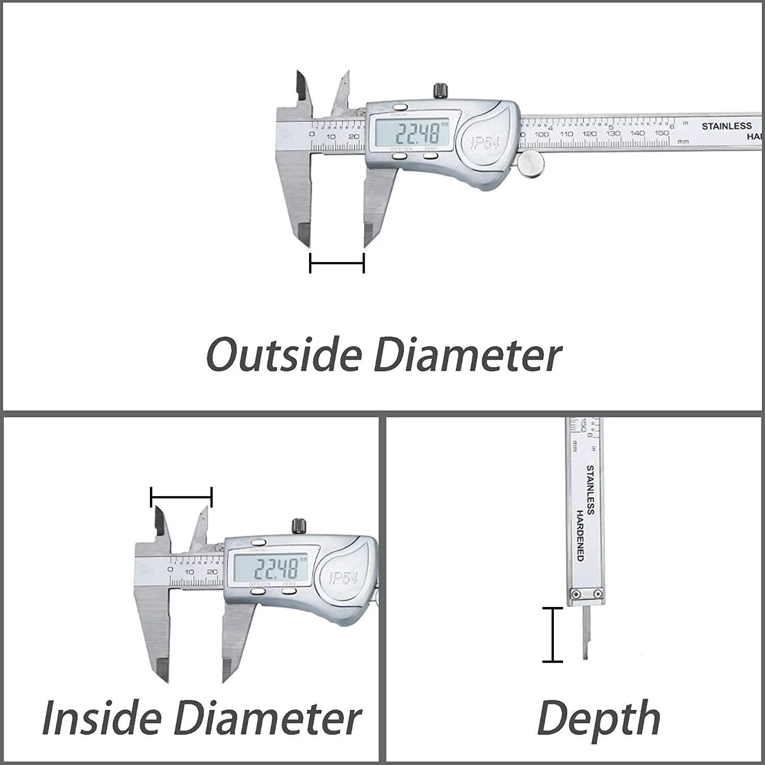 کولیس ورنیه دیجیتال نقره ای - 150 میلی متر / 6 اینچ IPX54 ضد آب فولاد ضد زنگ اسلاید ابزار اندازه گیری حرفه ای با دقت بالا با صفحه نمایش ال سی دی کولیس ورنیه Ca کولیس ورنیه دیجیتال نقره ای - 150 میلی متر / 6 اینچ IPX54 ضد آب فولاد ضد زنگ اسلاید ابزار اندازه گیری حرفه ای با دقت بالا با صفحه نمایش ال سی دی کولیس ورنیه Ca