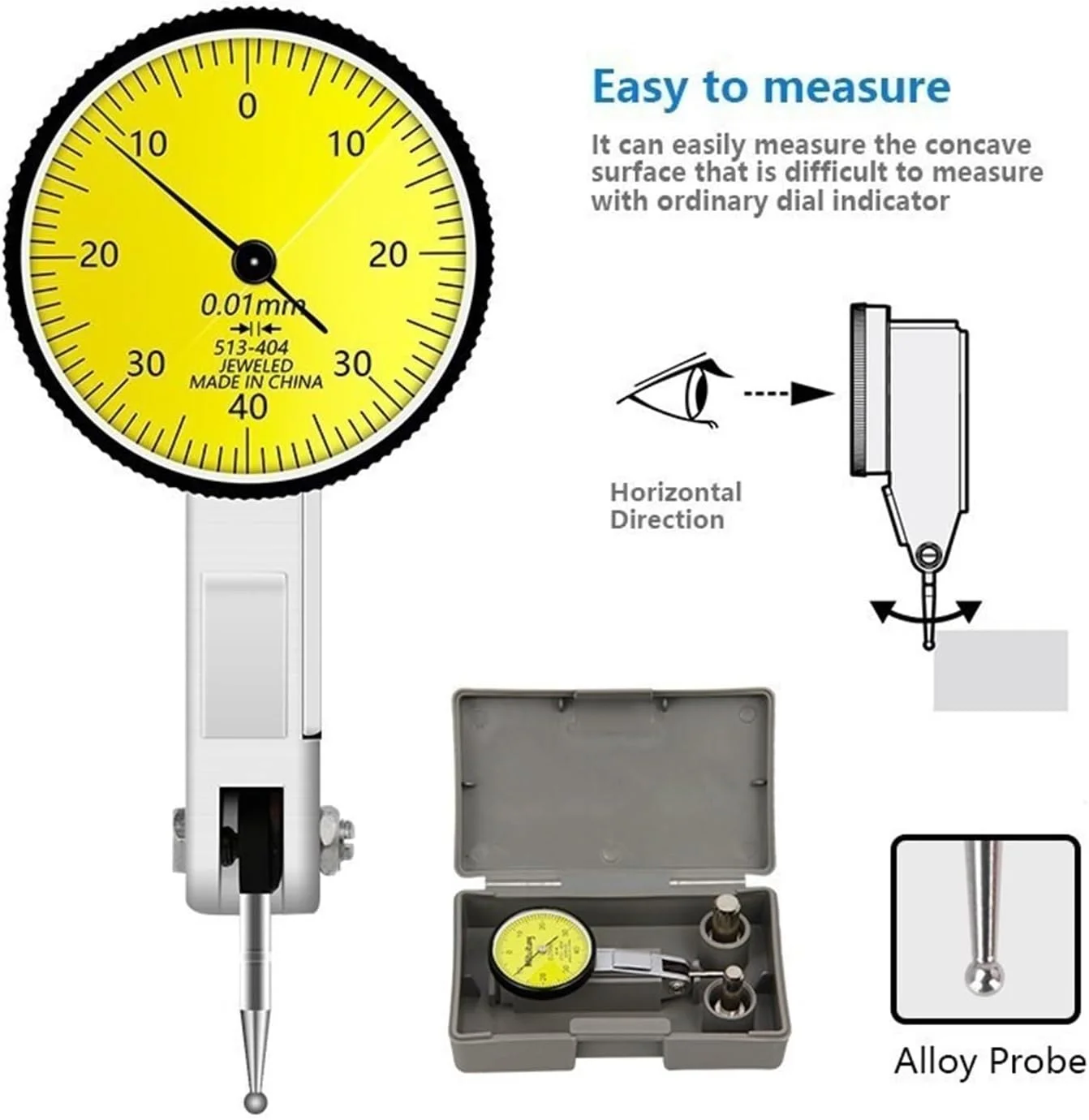 گیج عقربه ای، ابزار اندازه گیری 0-40 میلی متر با دقت 0.01 میلی متر به همراه اسلات دم چلچله ای، مناسب برای سه بعدی، تنظیمات آزمایشگاهی