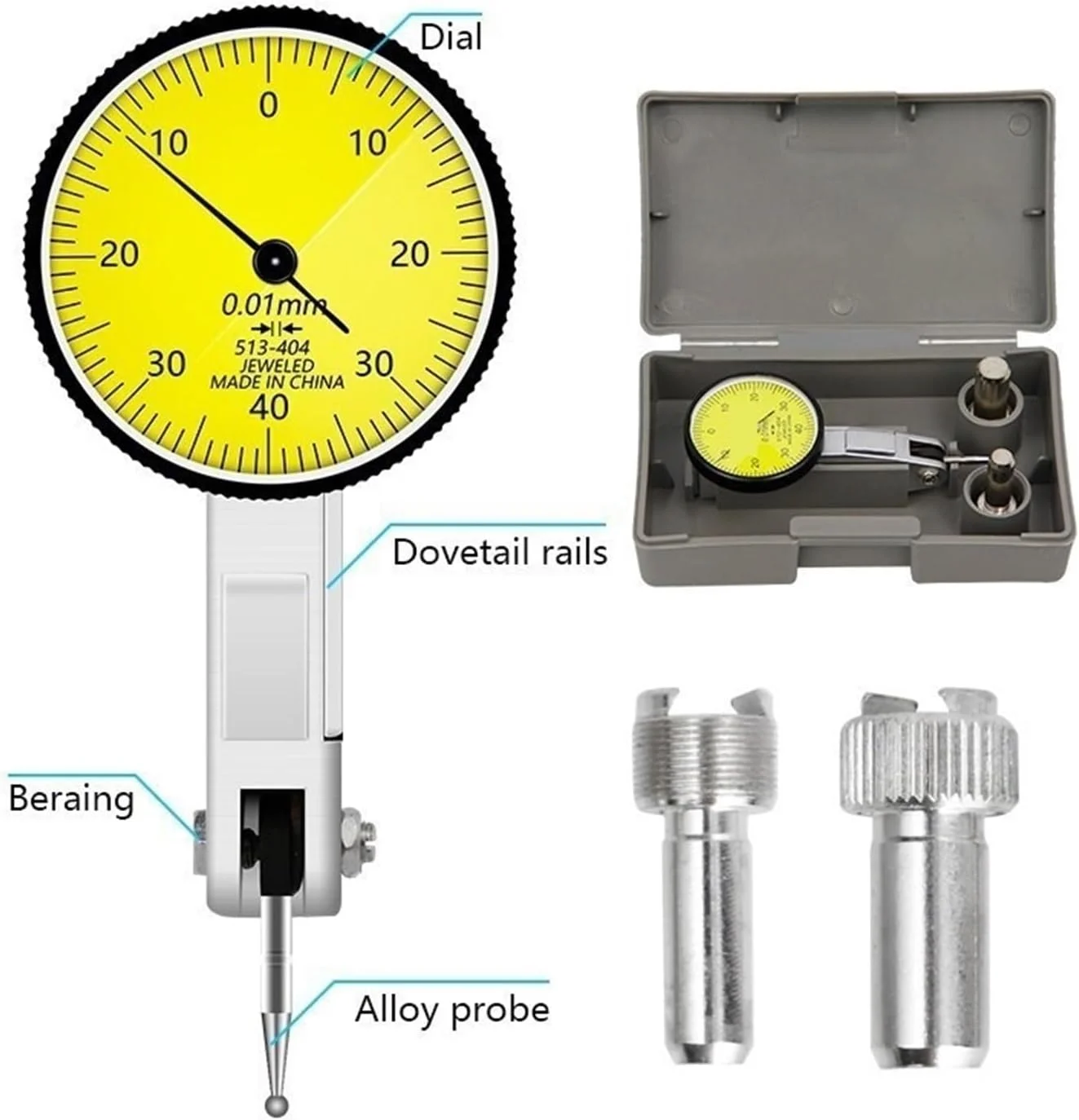 گیج عقربه ای، ابزار اندازه گیری 0-40 میلی متر با دقت 0.01 میلی متر به همراه اسلات دم چلچله ای، مناسب برای سه بعدی، تنظیمات آزمایشگاهی