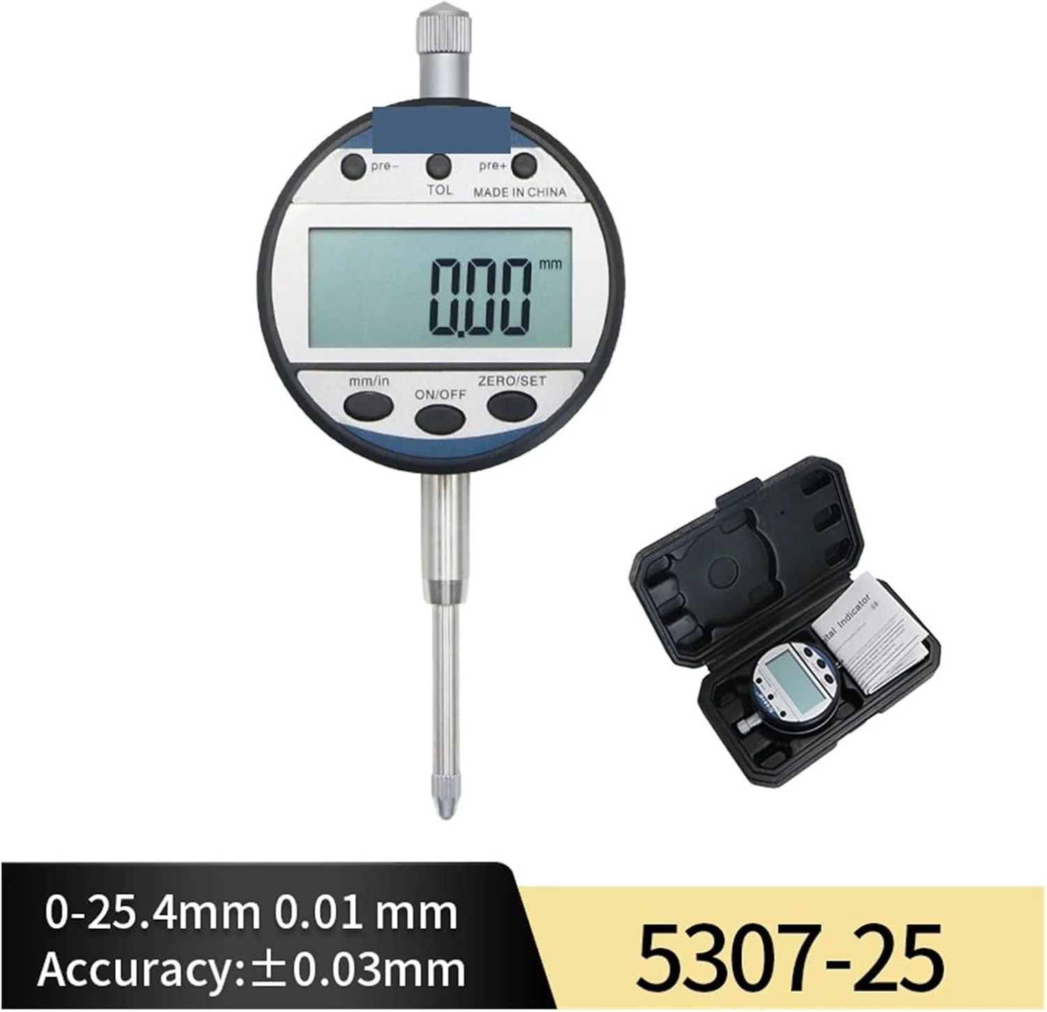 گیج اندازه گیری عقربه ای دیجیتال 0-25.4 میلی متر، ابزار اندازه گیری گیج عقربه ای الکترونیکی دیجیتال برای تنظیمات سه بعدی و آزمایشگاهی (5307-25)