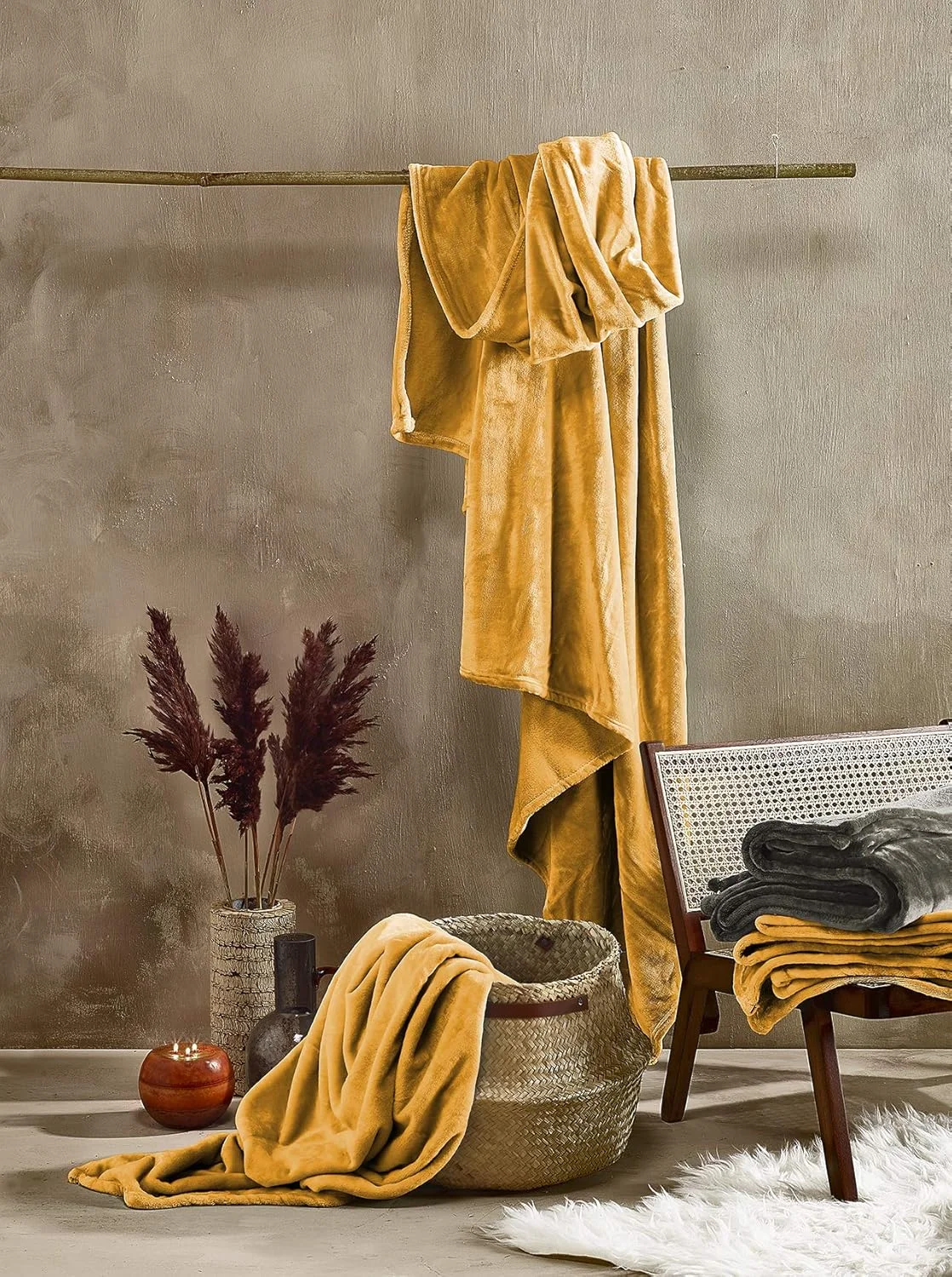 پتوی پلی استر فوق العاده نرم و دنج De Witte Lietaer، ۱۵۰ × ۲۰۰ سانتی متر، زرد