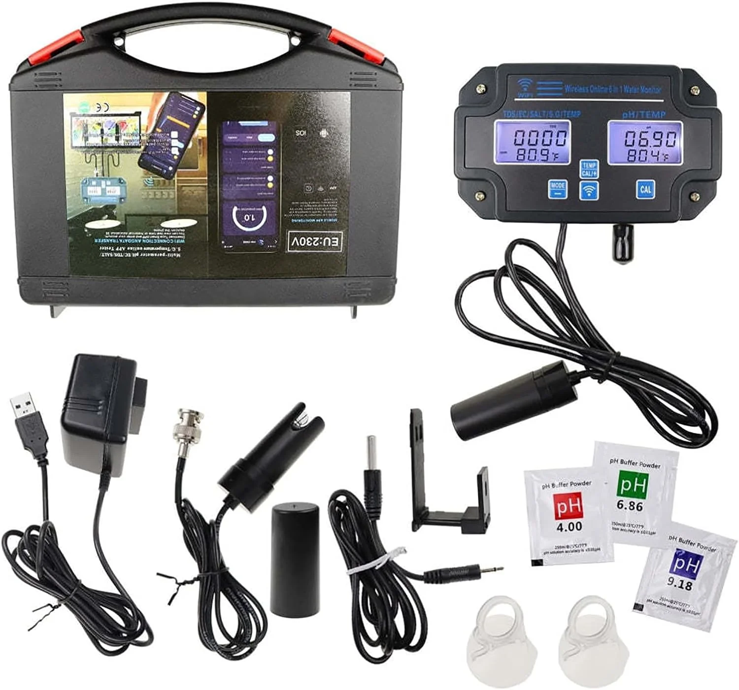 تستر کیفیت آب وای فای، تستر دیجیتال 6 در 1 با قابلیت مانیتورینگ مداوم، PH ORP TDS EC CF دماسنج رومیزی، دماسنج استخر برای استخر شنا، آکواریوم، آزمایشگاه، صفحه نمایش LCD بزرگ تستر کیفیت آب وای فای، تستر دیجیتال 6 در 1 با قابلیت مانیتورینگ مداوم، PH ORP TDS EC CF دماسنج رومیزی، دماسنج استخر برای استخر شنا، آکواریوم، آزمایشگاه، صفحه نمایش LCD بزرگ