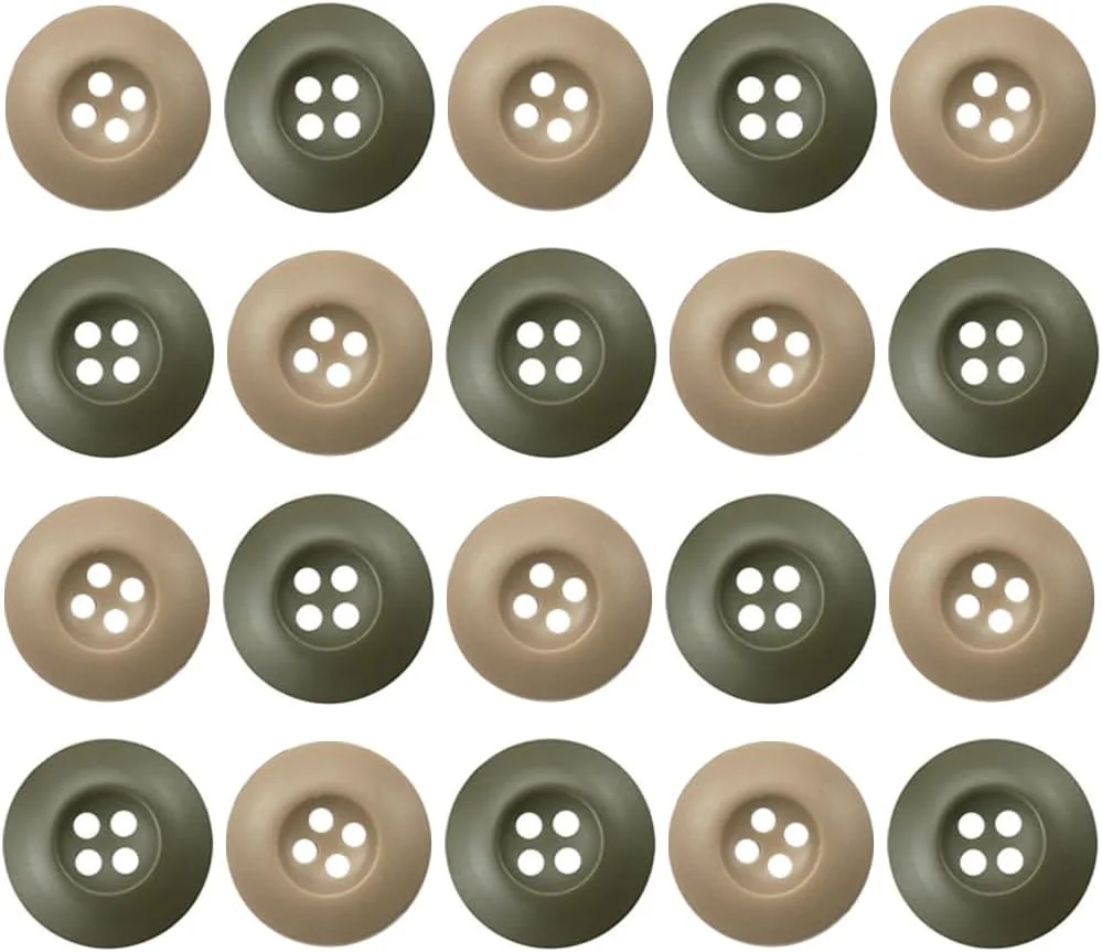 20 عدد دکمه رزینی رنگی مخلوط 4 سوراخ 0.8 اینچی دکمه های نظامی مناسب خیاطی برای شلوار، ژاکت، لباس فرم، کیف و لوازم جانبی (سبز ارتشی روشن، خاکی تیره، 32L=20MM)