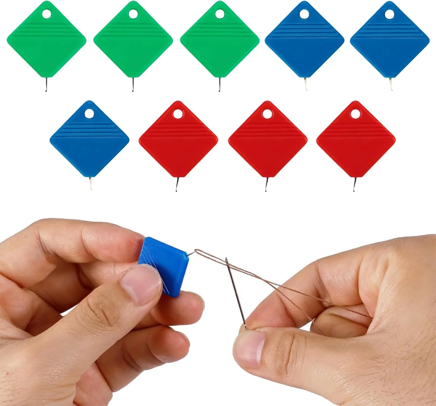 9 عدد سوزن نخ کن اتوماتیک، سوزن نخ کن پلاستیکی مربعی برای خیاطی دستی، لوازم خیاطی برای نخ کردن آسان، نخ دندان گلدوزی، دوخت متقاطع، تعمیر لباس برای سالمندان و مبتدیان