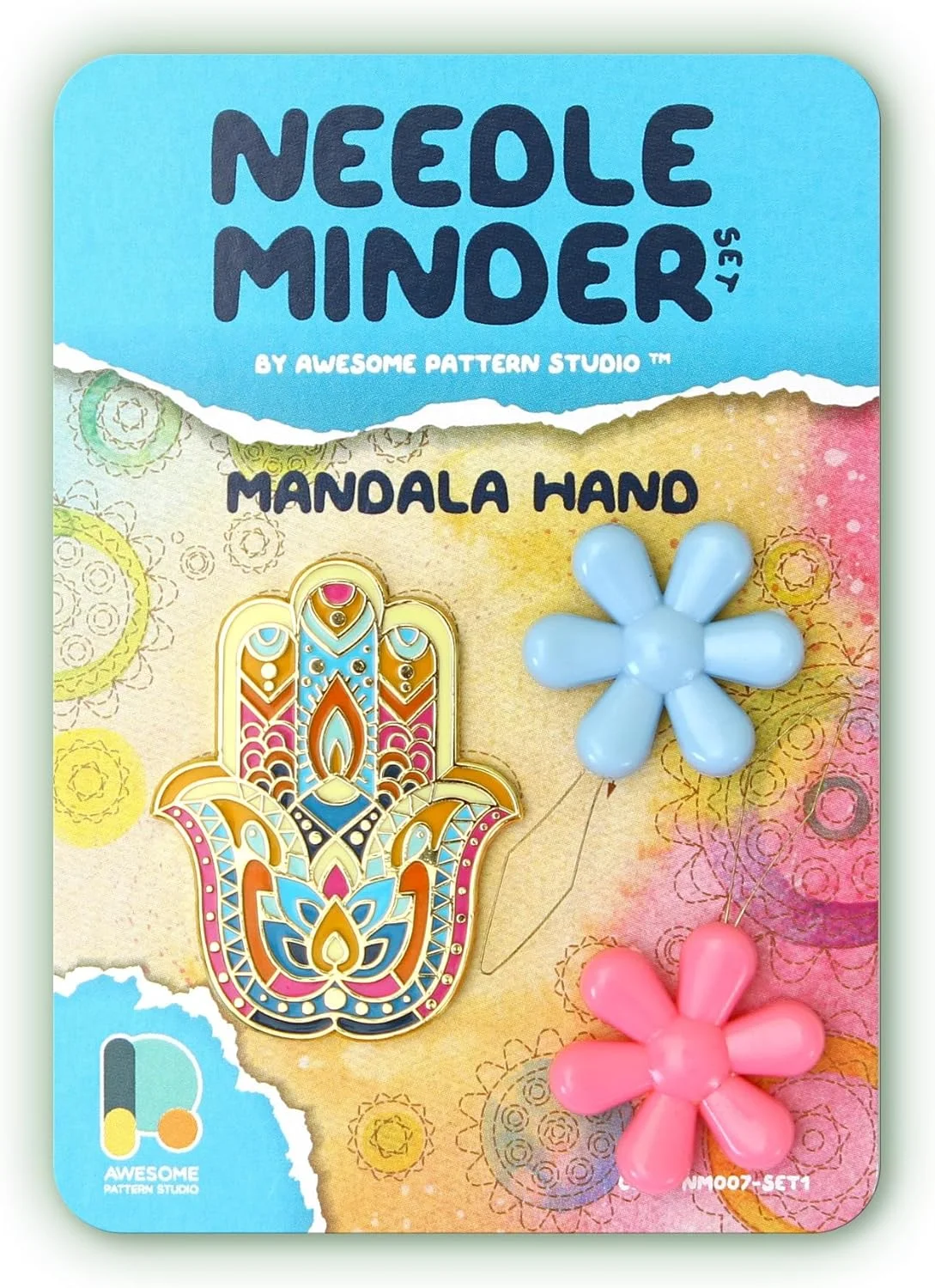 ست نگهدارنده سوزن استودیو الگوهای عالی - نگهدارنده سوزن مغناطیسی دست ماندالا + 2 سوزن نخ کن. پین مینای دندان برای گلدوزی، سوزن دوزی و صنایع دستی