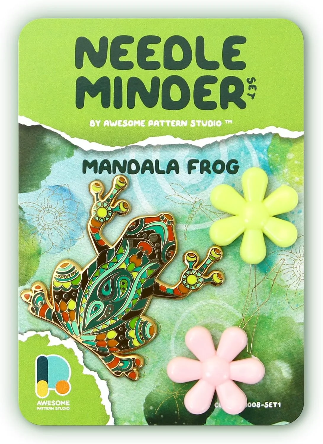 ست نگهدارنده سوزن استودیو طرح عالی - نگهدارنده سوزن مغناطیسی قورباغه ماندالا + 2 سوزن نخ کن. سنجاق سینه میناکاری برای گلدوزی، سوزن دوزی و صنایع دستی