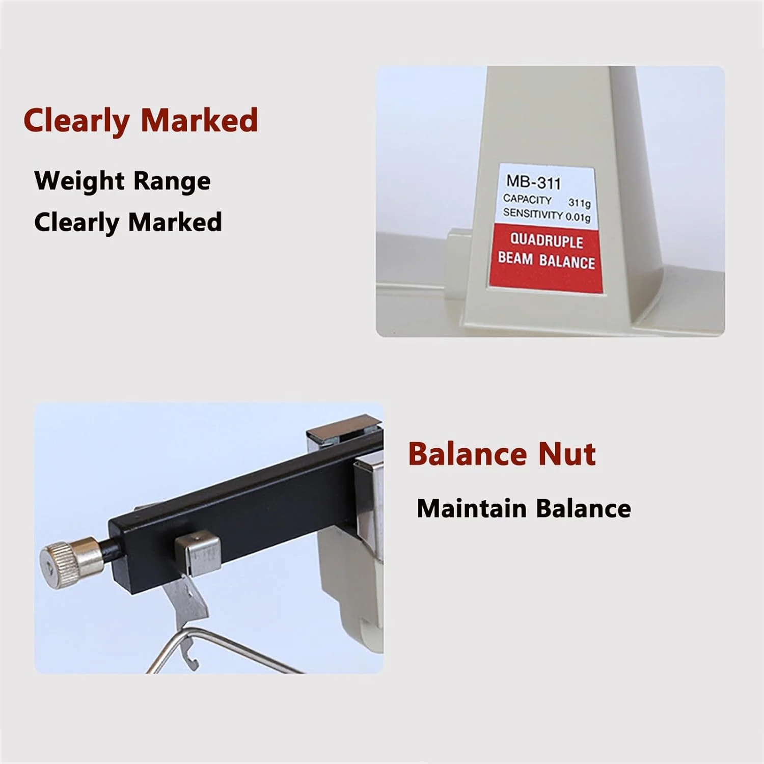 ترازوی مکانیکی آزمایشگاهی، مجموعه وزنه تحلیلی آزمایشگاهی 311 گرم/0.01 گرم با مهره تعادل، مقیاس واضح و حفظ تعادل، دقت بالا و بدون خطا، برای تحقیقات علمی