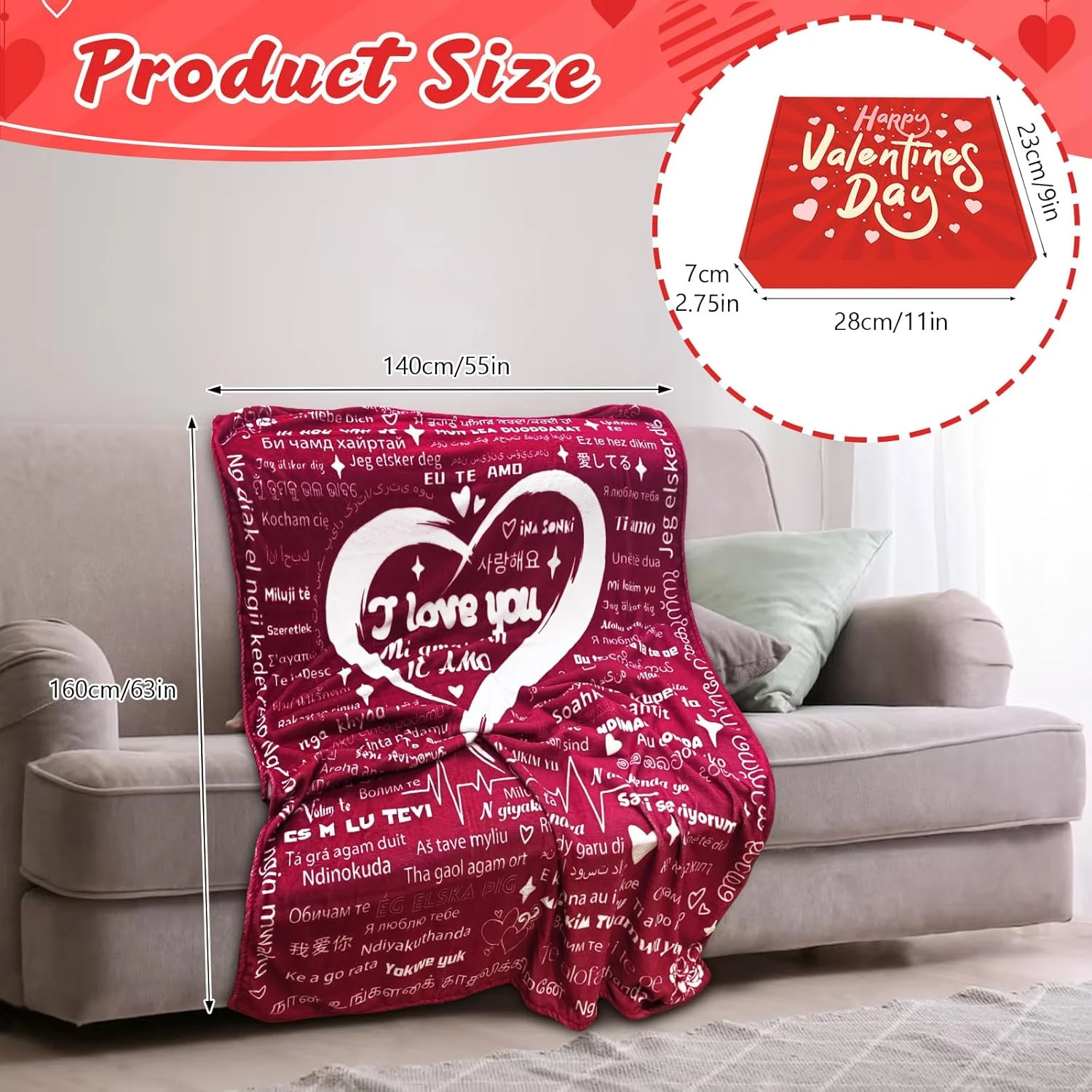 هدیه روز ولنتاین بدون کنجد برای او، هدیه پتو روز ولنتاین، پتوی رمانتیک دوستت دارم، دکور روز ولنتاین، ولنتاین برای دوست دخترش (140 * 160 سانتی متر)