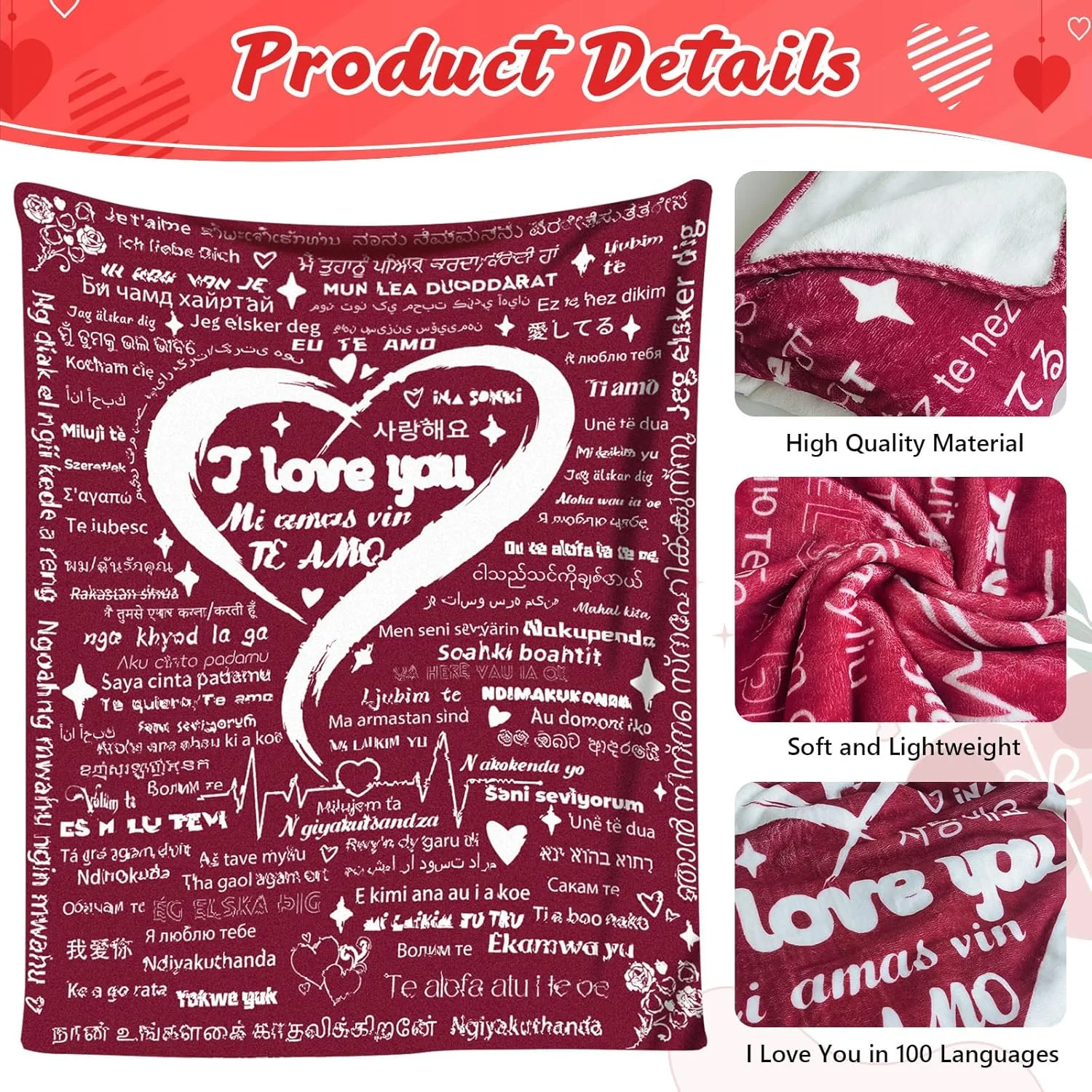 هدیه روز ولنتاین بدون کنجد برای او، هدیه پتو روز ولنتاین، پتوی رمانتیک دوستت دارم، دکور روز ولنتاین، ولنتاین برای دوست دخترش (140 * 160 سانتی متر)