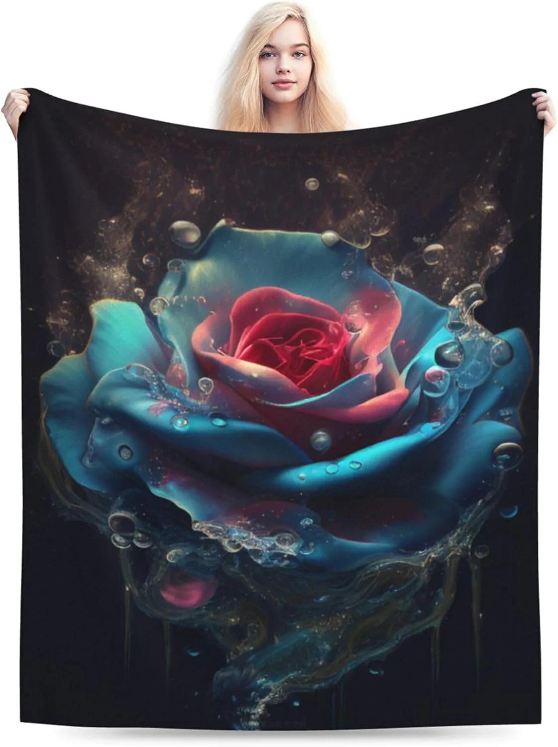 پتو E-RIDES مدل Rose Marvel in the Mist، ابعاد 125x150 سانتی‌متر، نرم و راحت برای بزرگسالان و کودکان، پتوی هدیه تولد منحصر به فرد، پتوی دکوراسیون منزل عالی، مناسب برای مبل، تخت، دفتر کار، مسافرت، چهار فصل