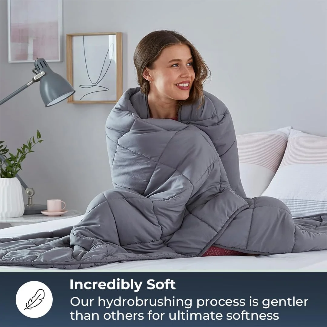 پتوی سنگین سایز کوئین - 7 کیلوگرم، لحاف میکروفایبر تنفسی با مهره های شیشه ای، 122x183 سانتی متر - پتوی سنگین نرم برای فشار آرامش بخش و خواب آرام - خاکستری