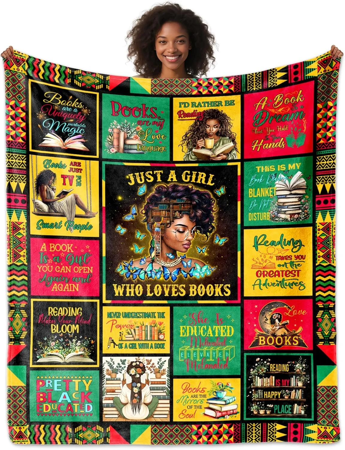 هدیه PZLSIEU برای دوستداران کتاب آفریقایی-آمریکایی، پتو با طرح دختر آفریقایی-آمریکایی در حال مطالعه، هدیه ای برای باشگاه کتابخوانی، مناسبت های تولد و کریسمس، سایز 60"x50"
