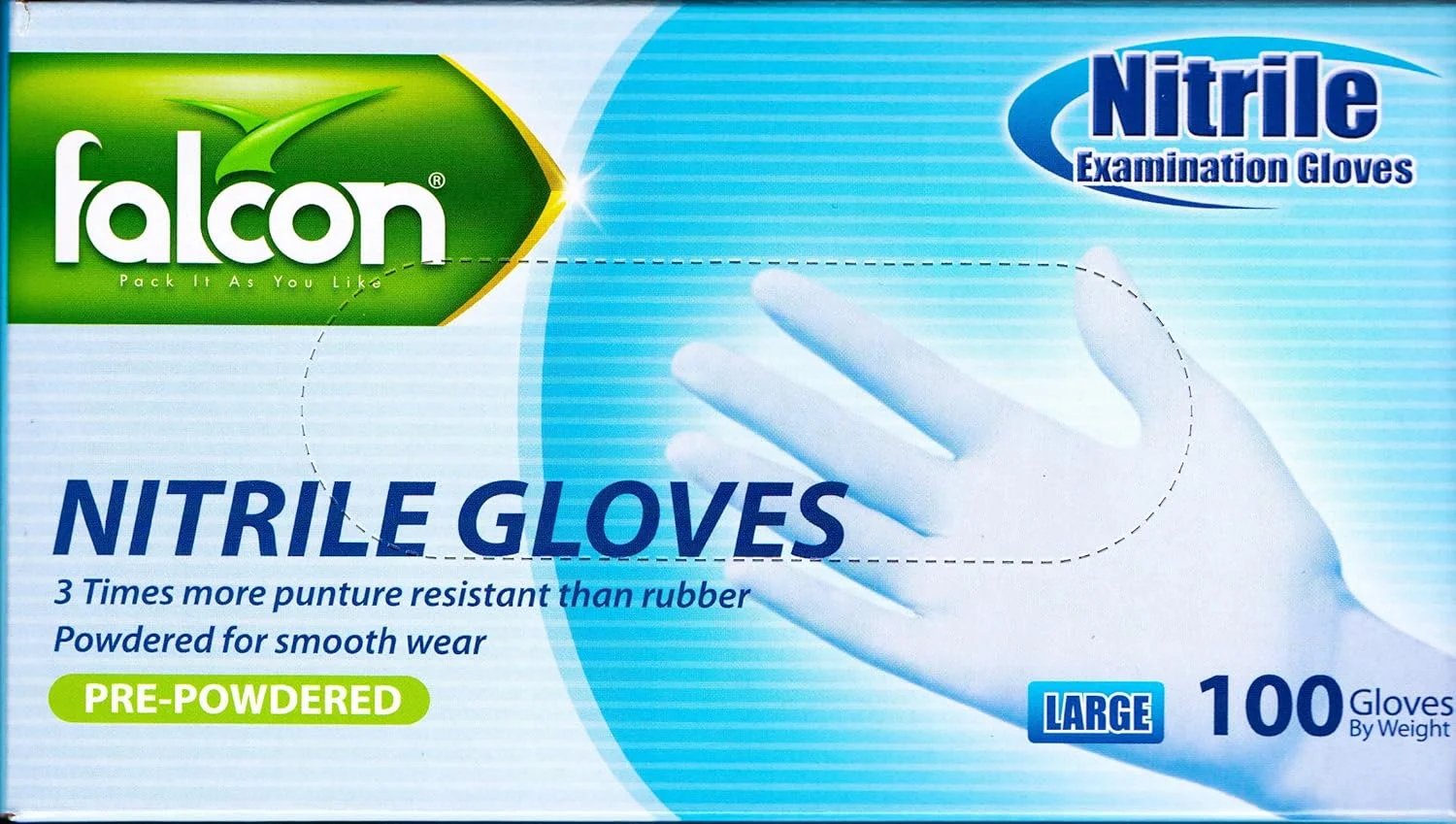 دستکش نیتریل فالکون - ساخت مالزی - پودر دار - آبی - سایز بزرگ - 100 عدد در بسته توسط NICE.STORE.UAE