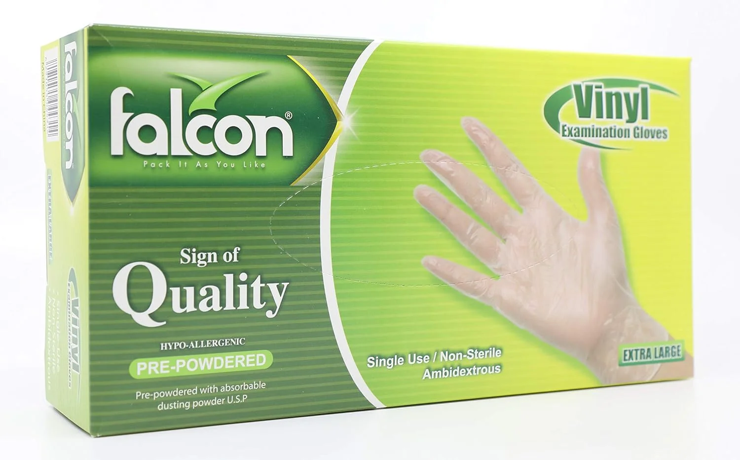 دستکش وینیل فالکون سایز خیلی بزرگ XL بسته 100 عددی پودری