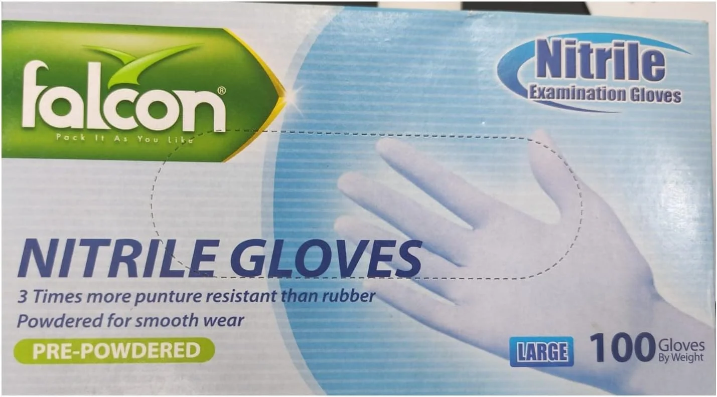 دستکش نیتریل فالکون - آبی رنگ، پودر زده شده (بزرگ) - 100 عدد