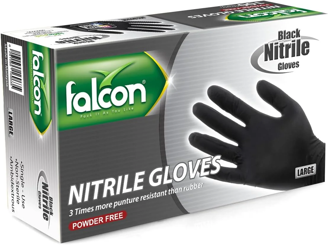 دستکش نیتریل فالکون - مشکی بدون پودر (L) - 100 عدد