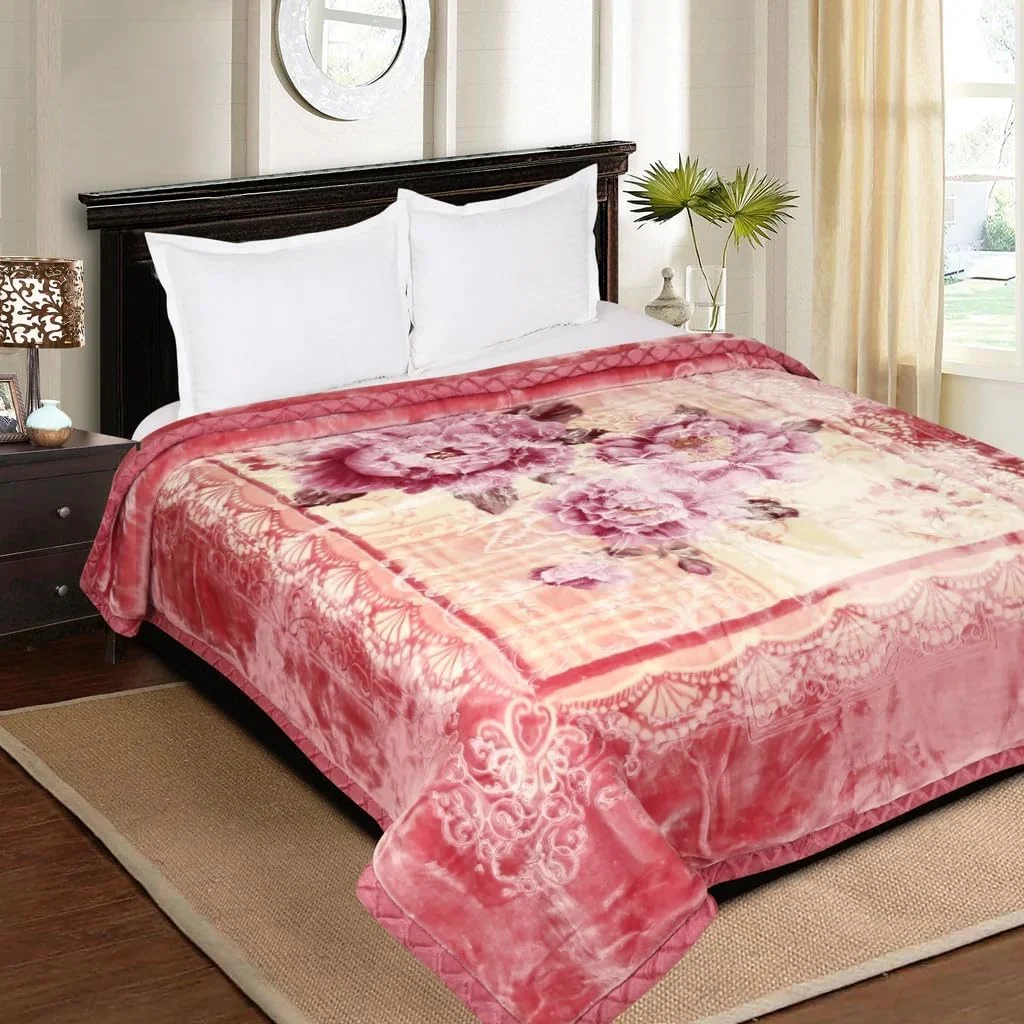 پتوی دو نفره کینگ سایز میکروفایبر Signature، بسیار نرم و راحت، طلایی، دولایه، لوکس، مناسب زمستان، 5 کیلوگرمی، برای زمستان های سنگین (یاسی آرام).