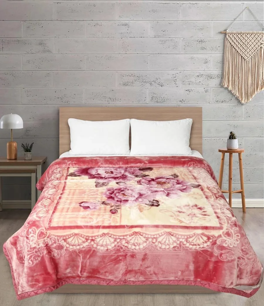 پتوی دو نفره کینگ سایز میکروفایبر Signature، بسیار نرم و راحت، طلایی، دولایه، لوکس، مناسب زمستان، 5 کیلوگرمی، برای زمستان های سنگین (یاسی آرام).