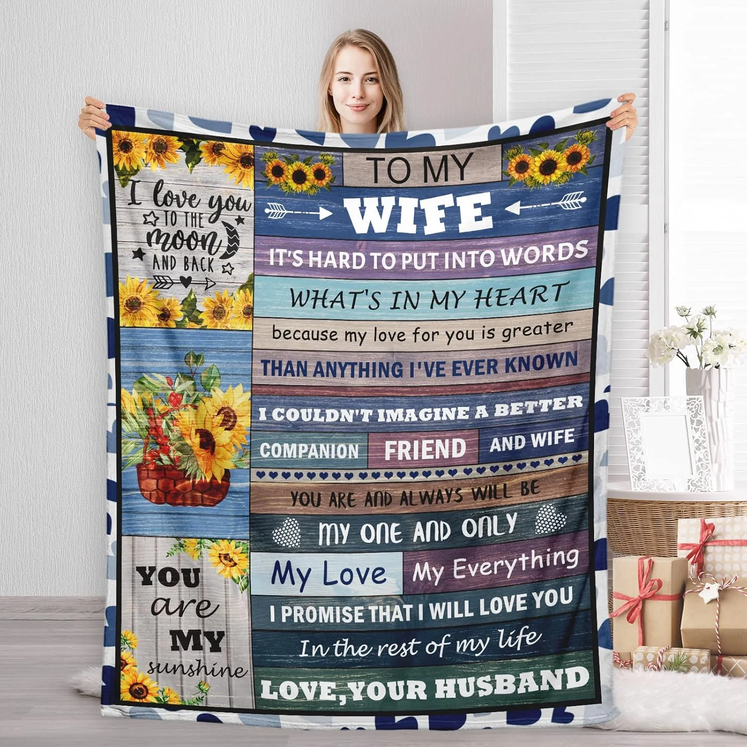 پتو سینلِی طرح "همسر"، سایز ۱۵۲x۱۲۷ سانتی‌متر - هدیه تولد از طرف شوهر، سالگرد رمانتیک، کریسمس، عروسی، هدیه روز ولنتاین برای همسری که همه چیز دارد