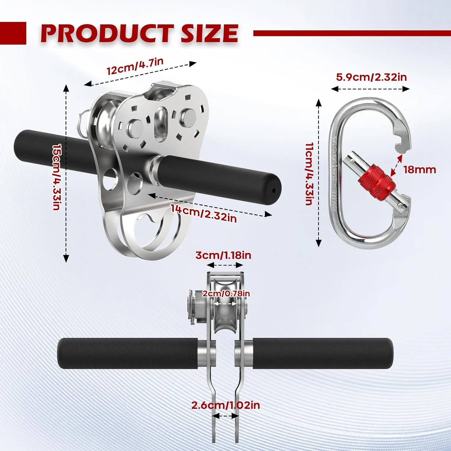 قرقره زیپ لاین Fologtoo، ترولی زیپ لاین فولاد ضد زنگ 304 سنگین، دسته ایمنی تقویت شده برای زیپ لاین حیاط خلوت، حمل و نقل، مناسب برای کابل فولادی 1/4 تا 1/2 اینچ، ظرفیت بار کاری 500 کیلوگرم