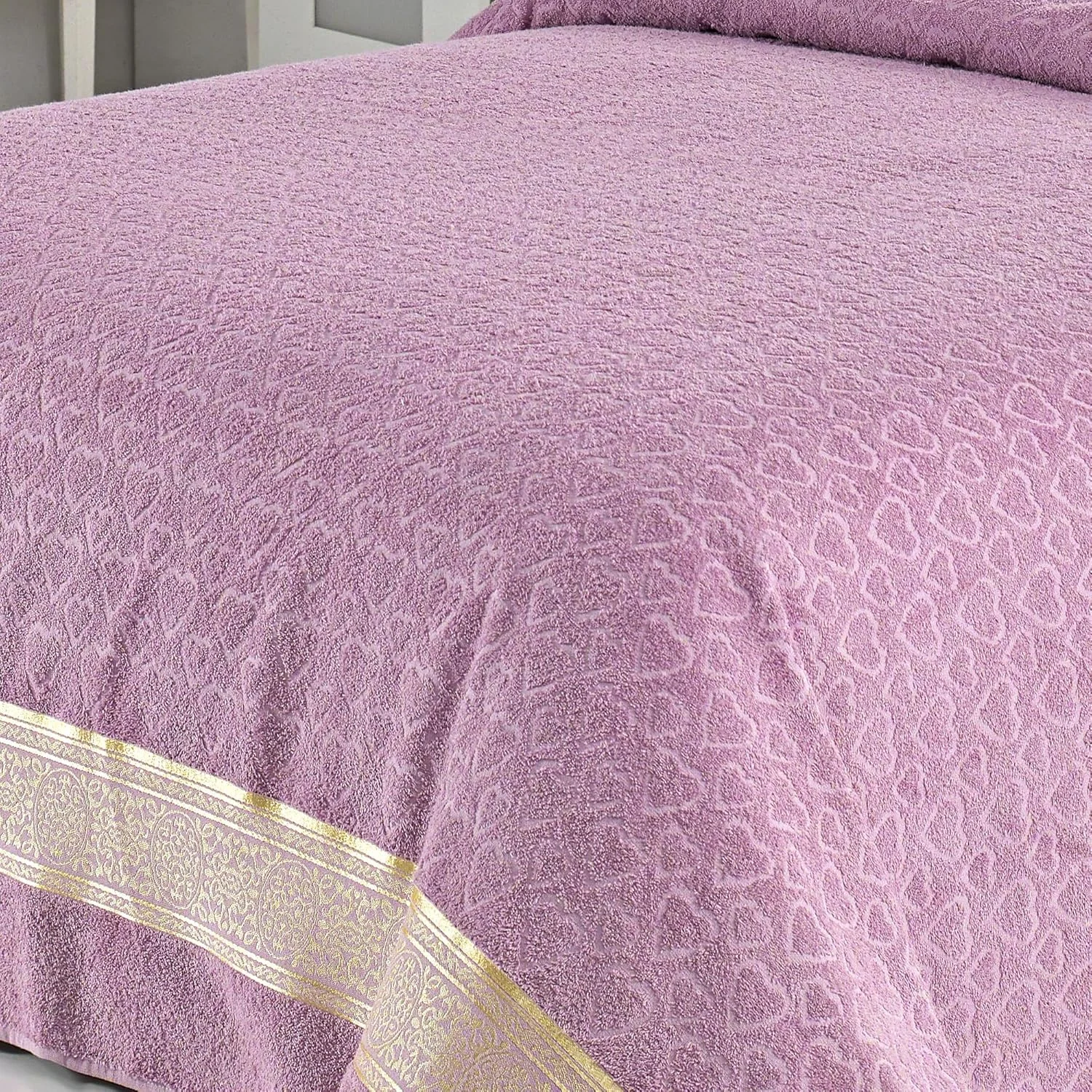 Villa Paris Premium Jacquard Bed Cover Turkish Cotton Blanket Organic Throw Bed Spread for Double/King Size Bed 200x220 cm (Purple)