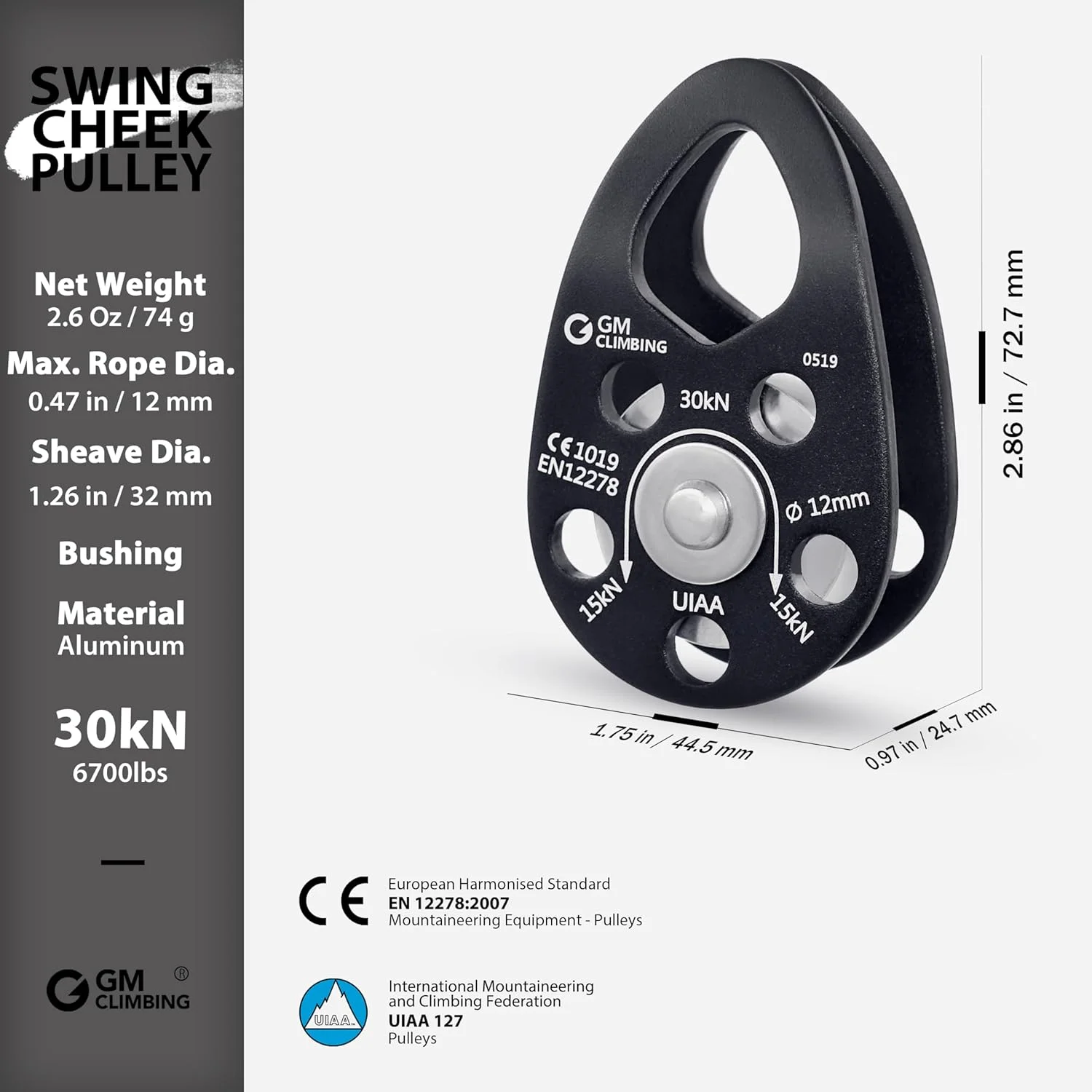 قرقره میکرو با صفحه متحرک GM CLIMBING، 30kN، دارای گواهینامه CE UIAA قرقره میکرو با صفحه متحرک GM CLIMBING، 30kN، دارای گواهینامه CE UIAA